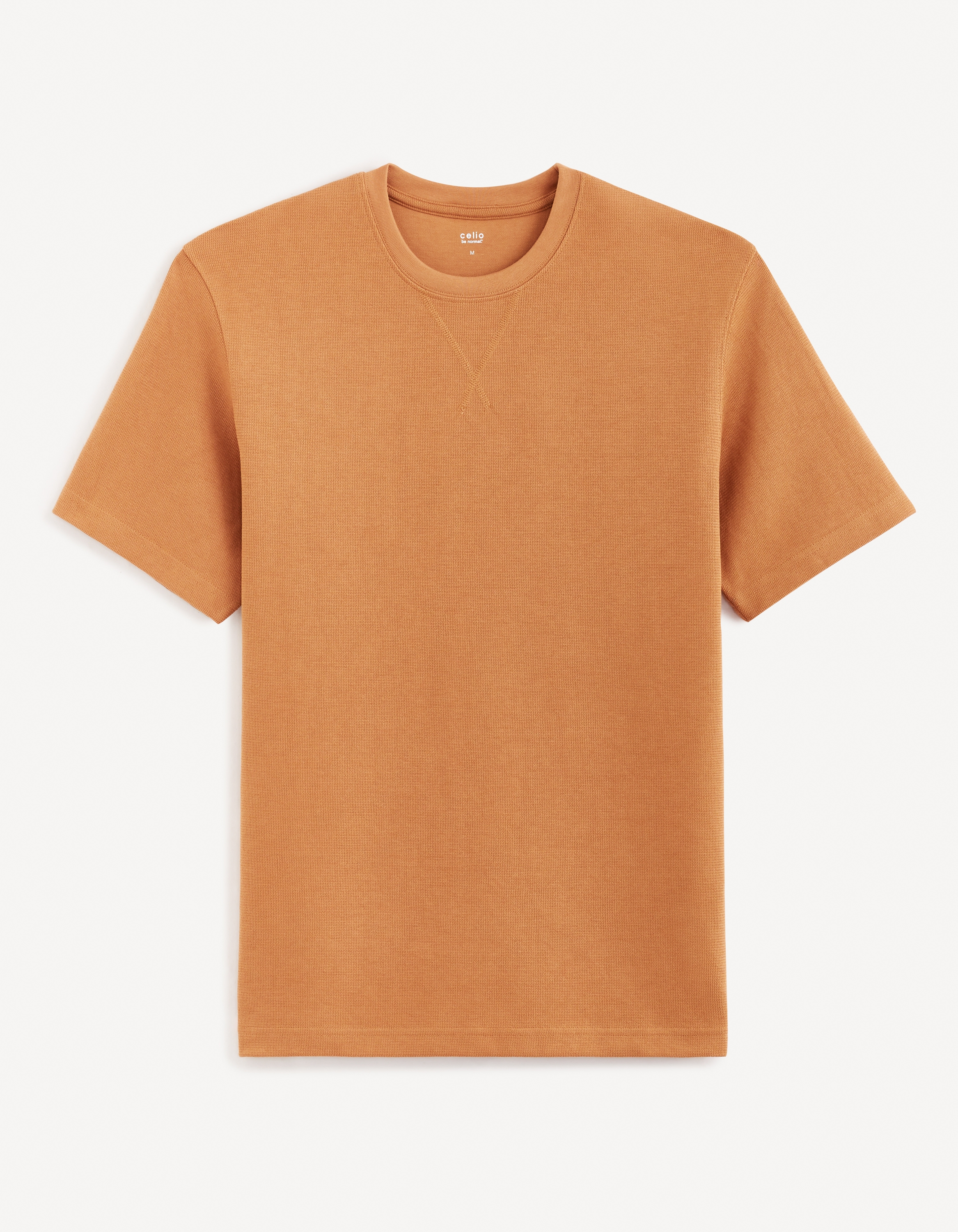 Celio Men Brown Solid Boxy BLENDED Short Sleeves Tshirt