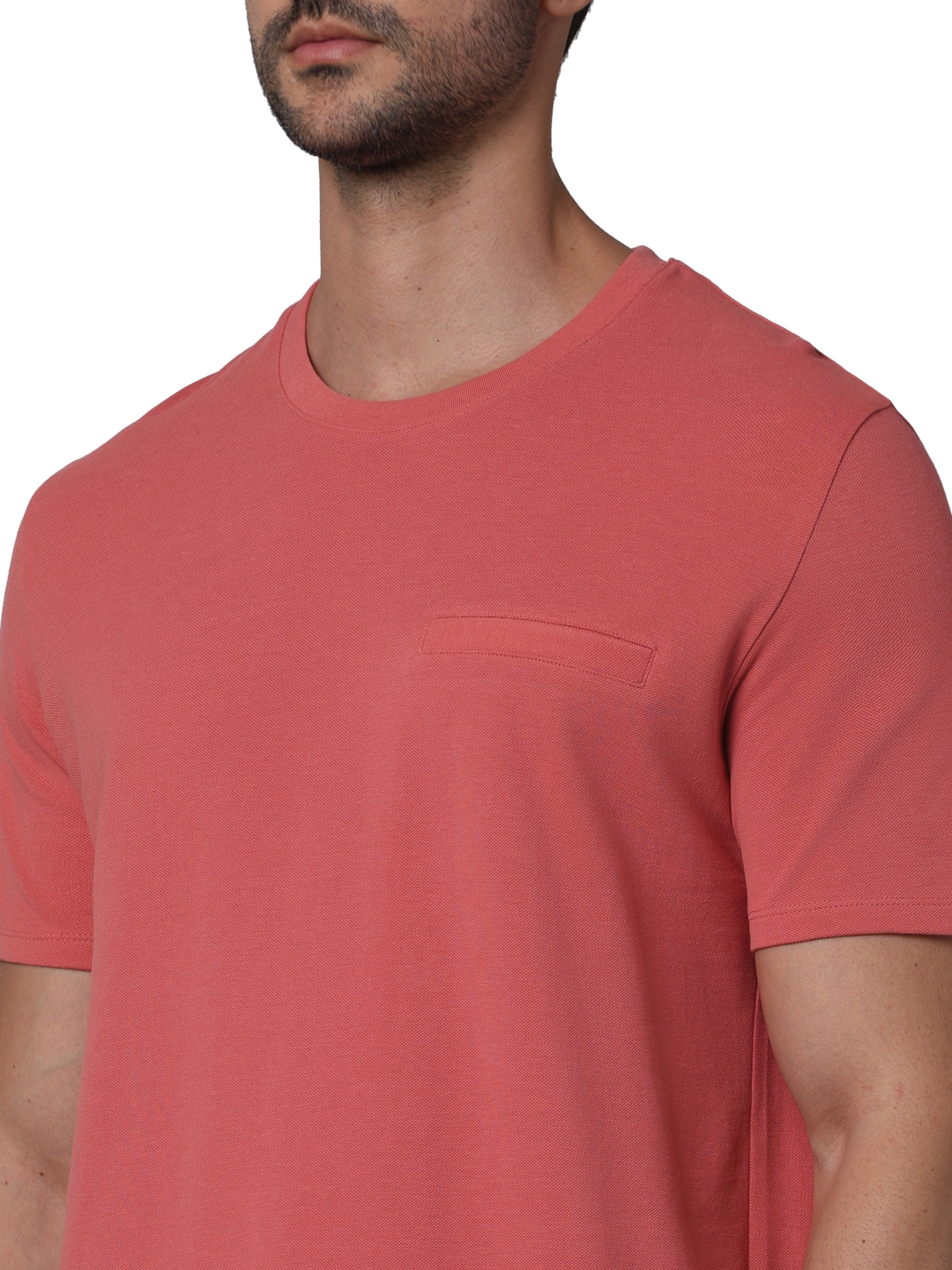 Celio Men Pink Solid Regular Fit Cotton Fashion Tshirt