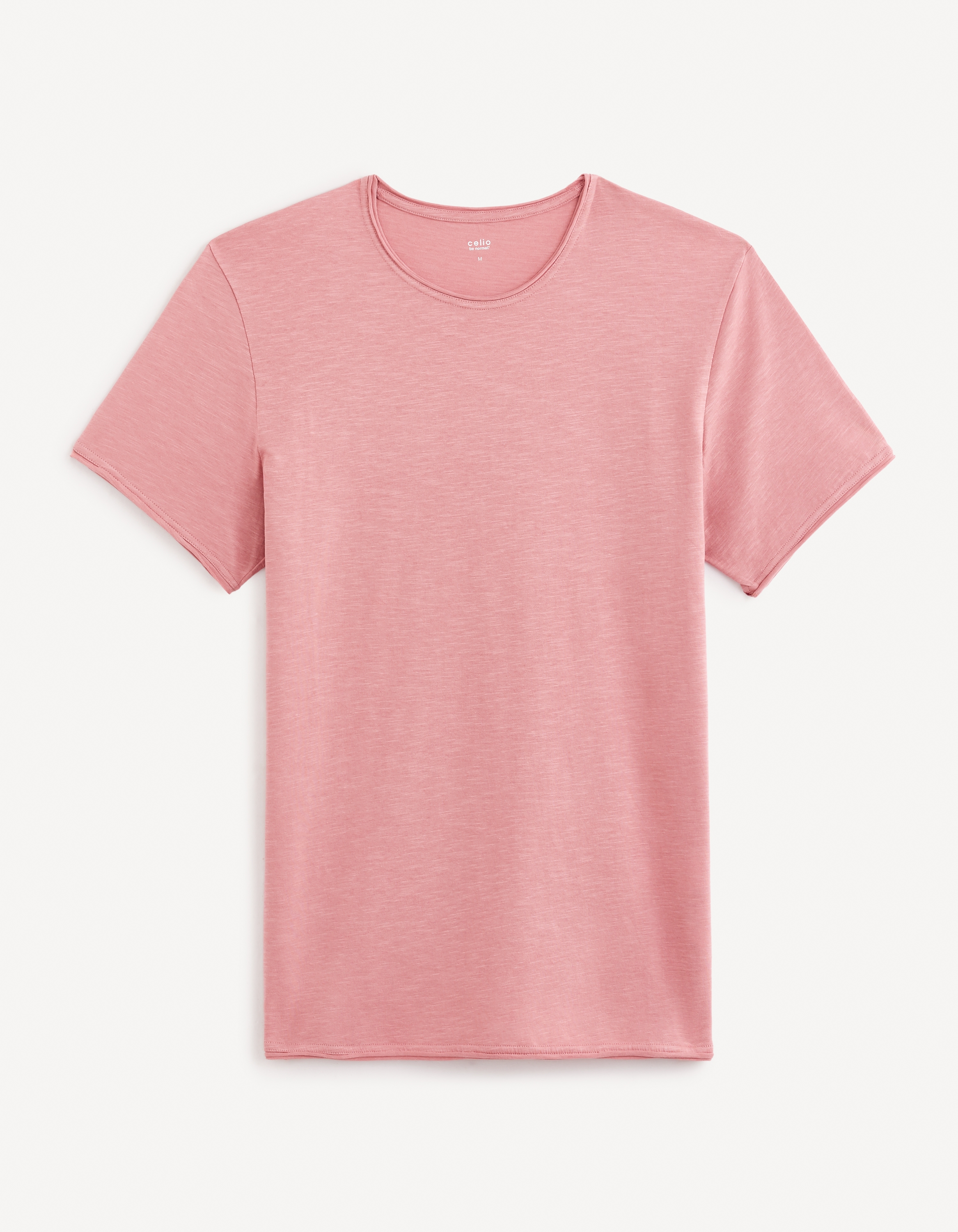 Celio Men Pink Solid Regular Fit BLENDED Short Sleeves Tshirt