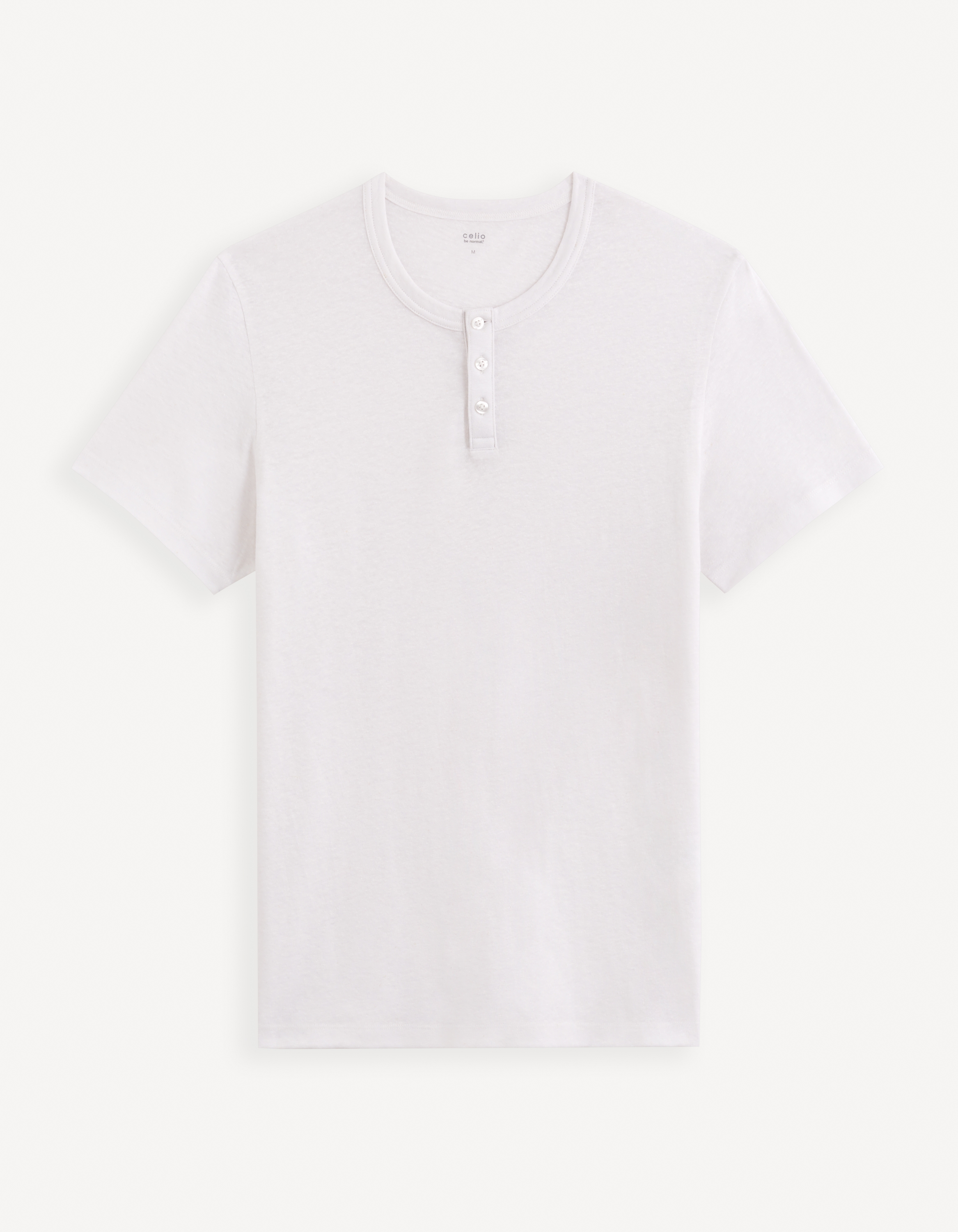 celio | Celio Men White Solid Regular Fit BLENDED Henley Tshirt