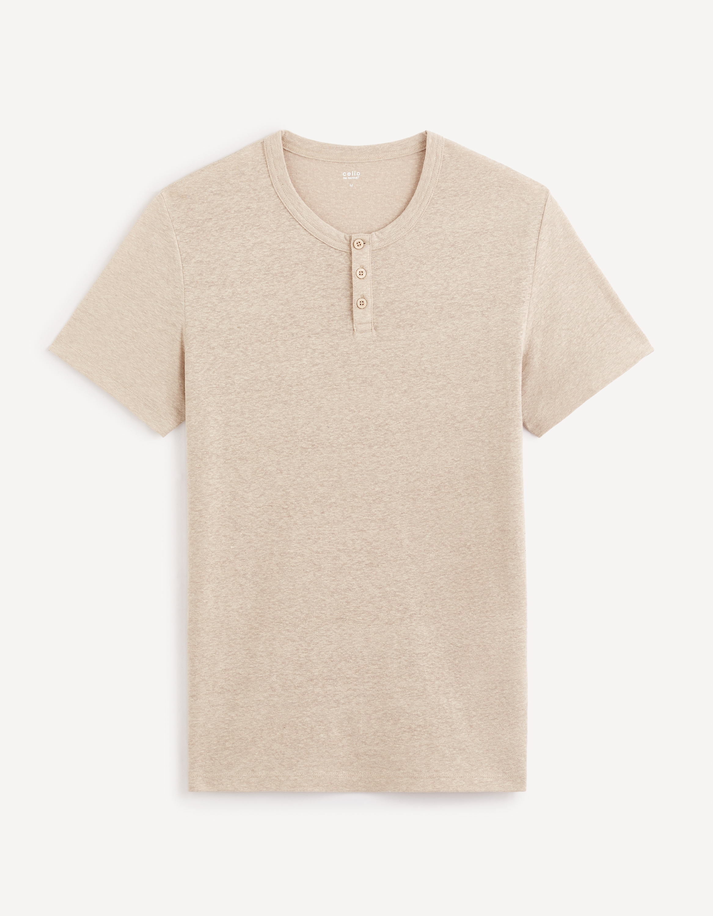 celio | Celio Men Taupe Solid Regular Fit BLENDED Henley Tshirt