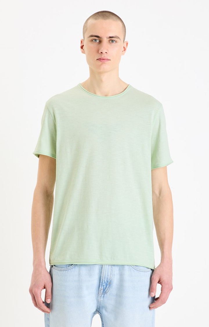 celio | Celio Men Green Solid Regular Fit BLENDED Short Sleeves Tshirt