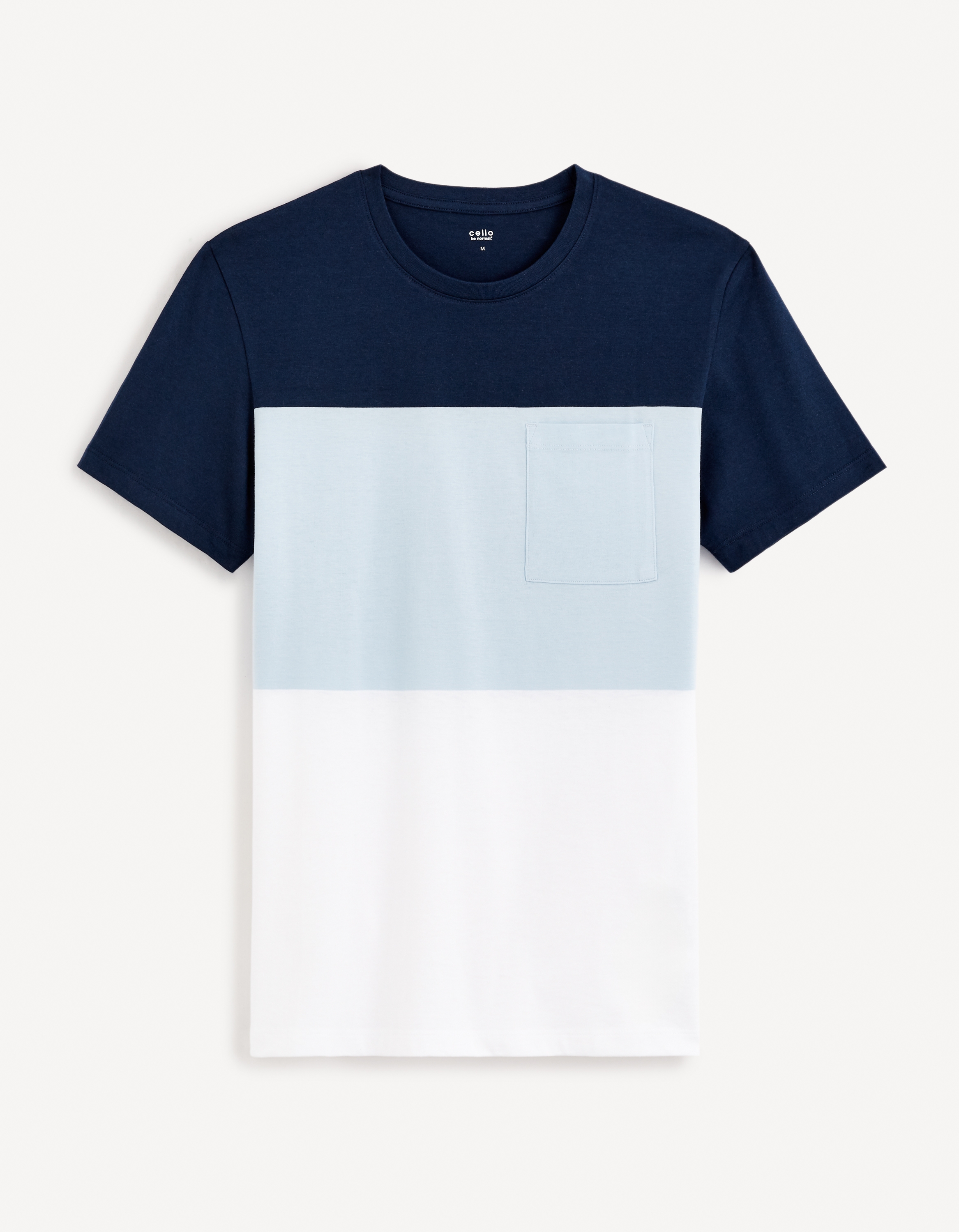 Celio Men Navy Blue Colourblocked Regular Fit Cotton Short Sleeves Tshirt