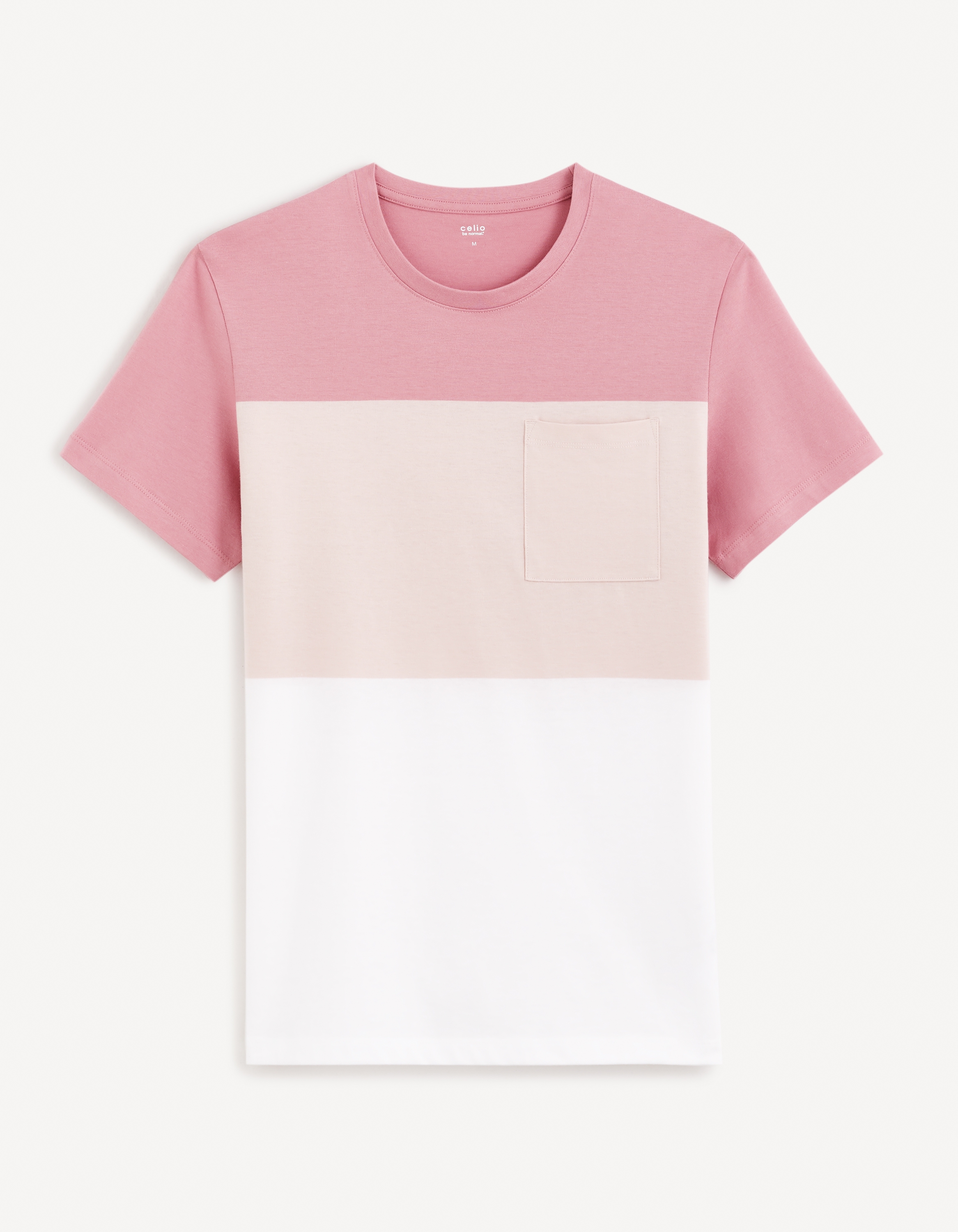 Celio Men Pink Colourblocked Regular Fit Cotton Short Sleeves Tshirt