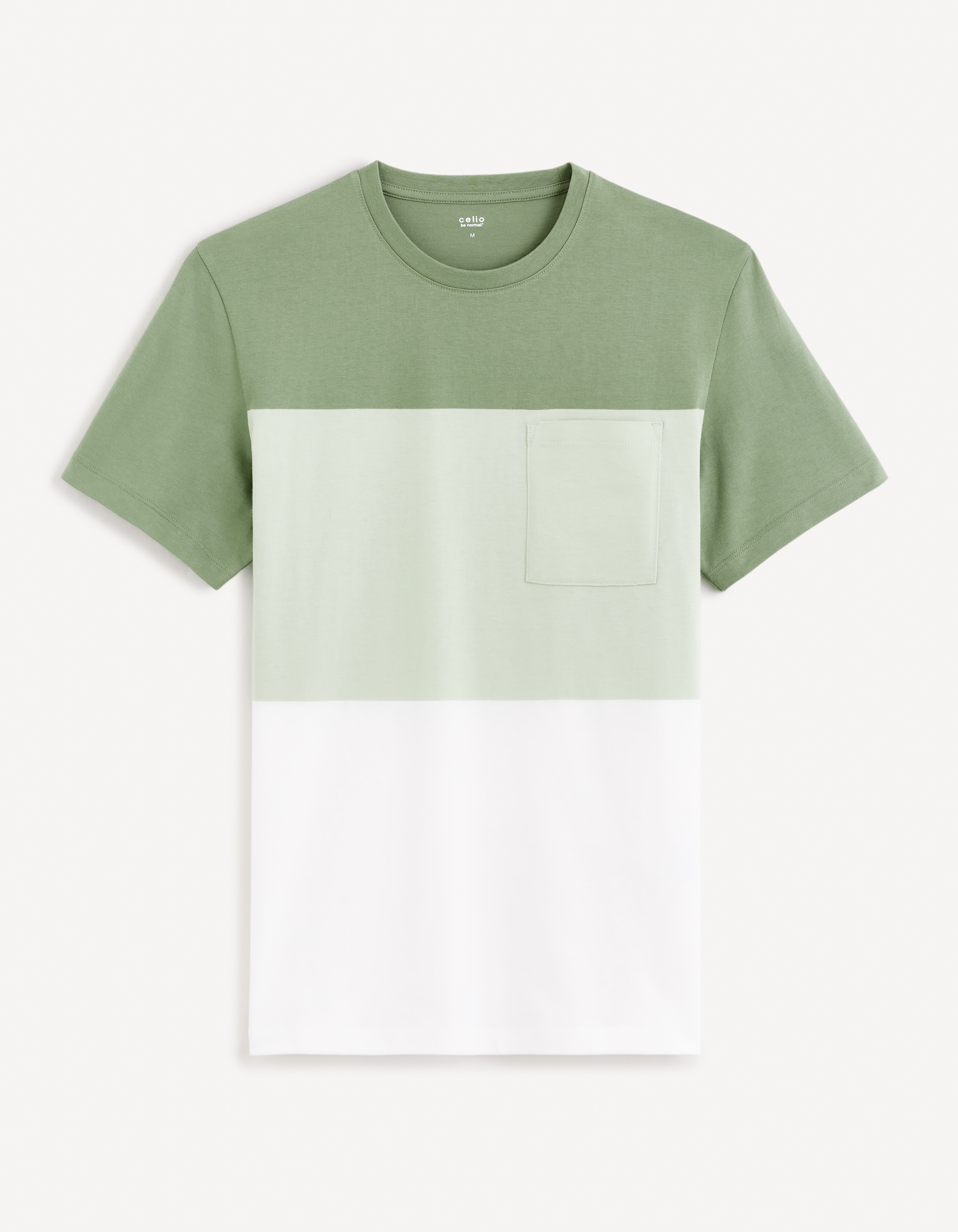 Celio Men Green Colourblocked Regular Fit Cotton Short Sleeves Tshirt