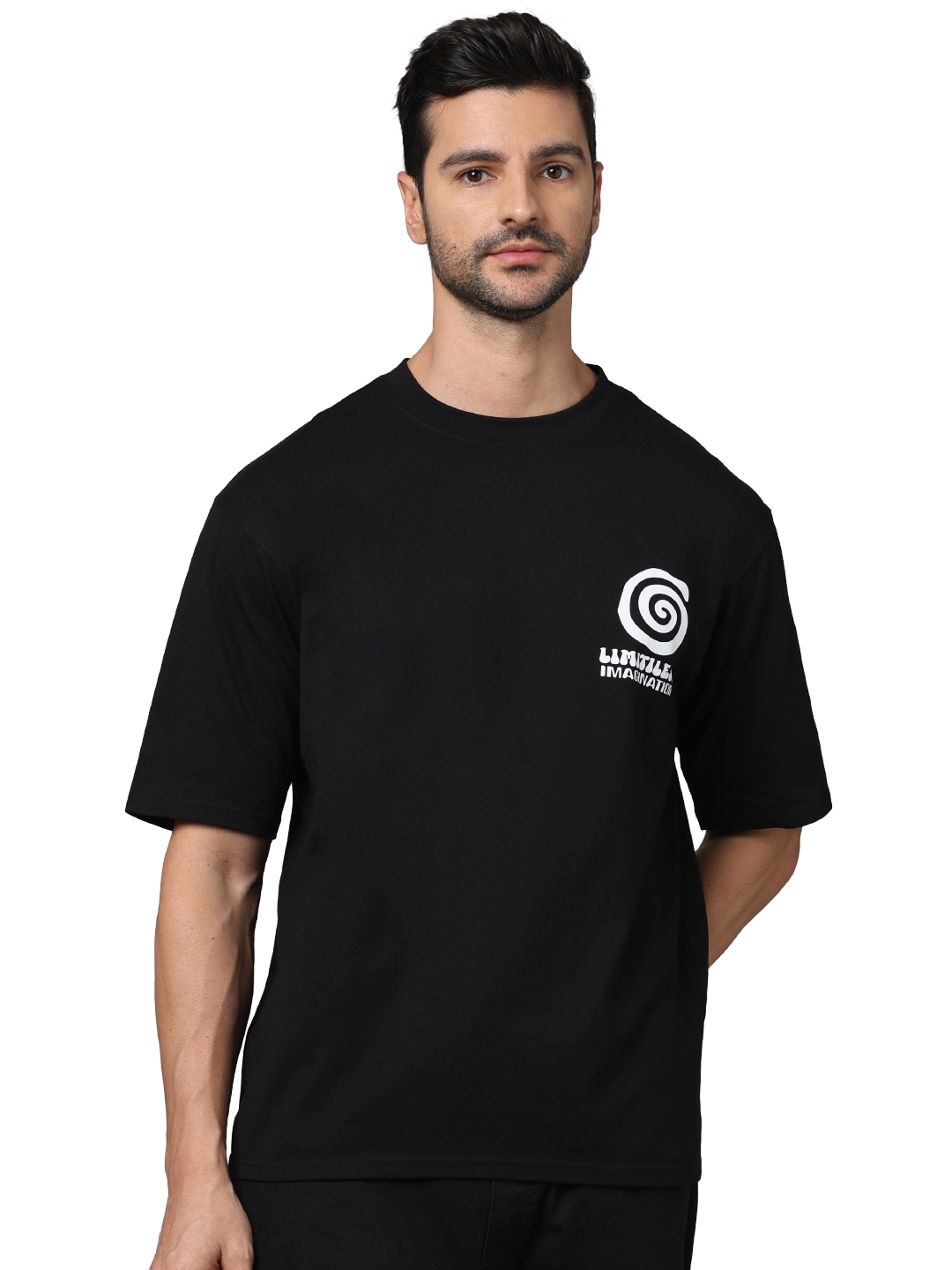 Celio Men Black Printed Regular Fit Cotton Fashion Tshirts