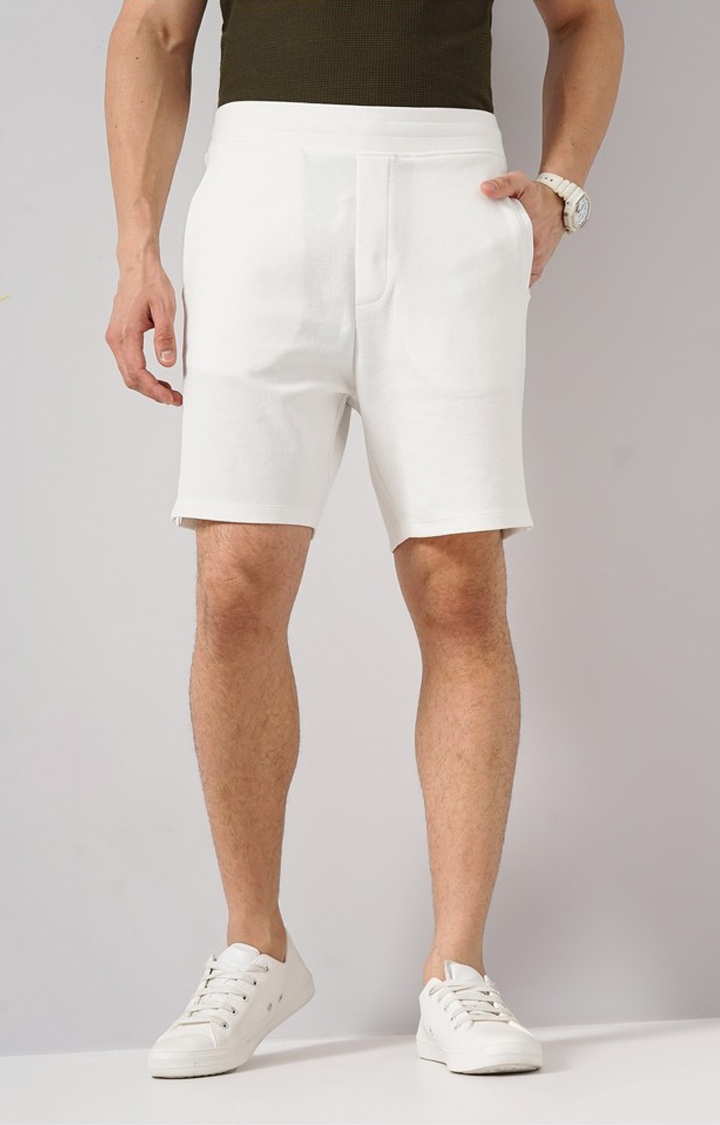 Celio Men Off White Solid Regular Fit Polyester Casual Shorts