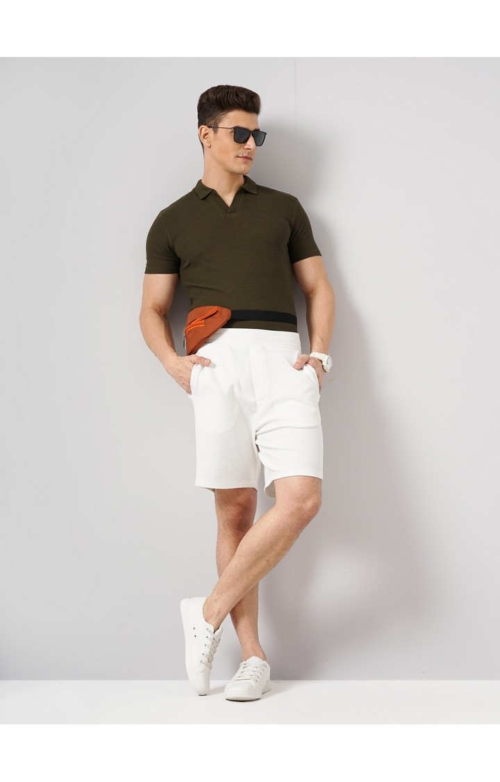 Celio Men Off White Solid Regular Fit Polyester Casual Shorts
