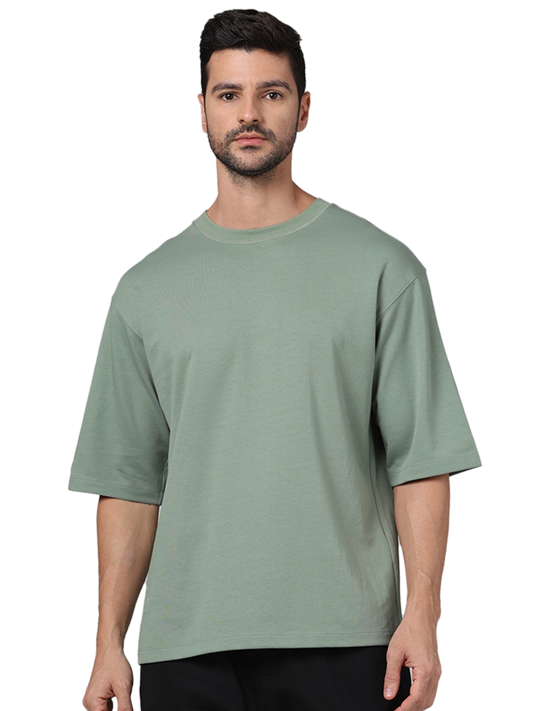 Celio Men Khaki Solid Regular Fit Cotton Tshirt