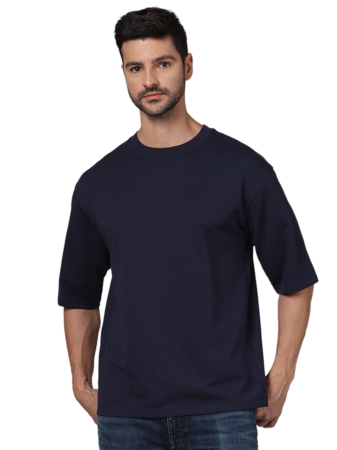 celio | Celio Men Navy Blue Solid Regular Fit Cotton Tshirt