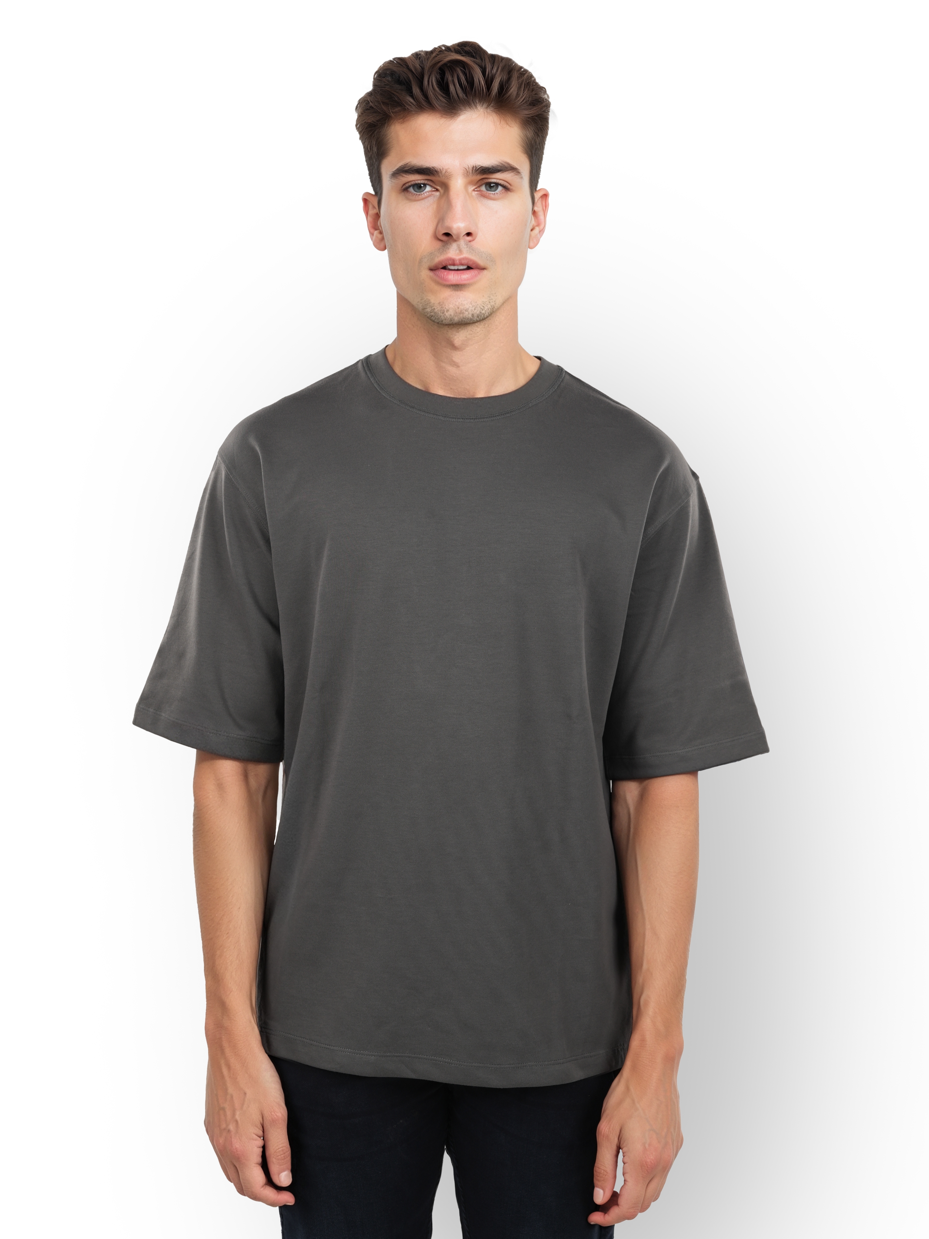 celio | Celio Men Grey Solid Oversized Cotton Solid Tshirts
