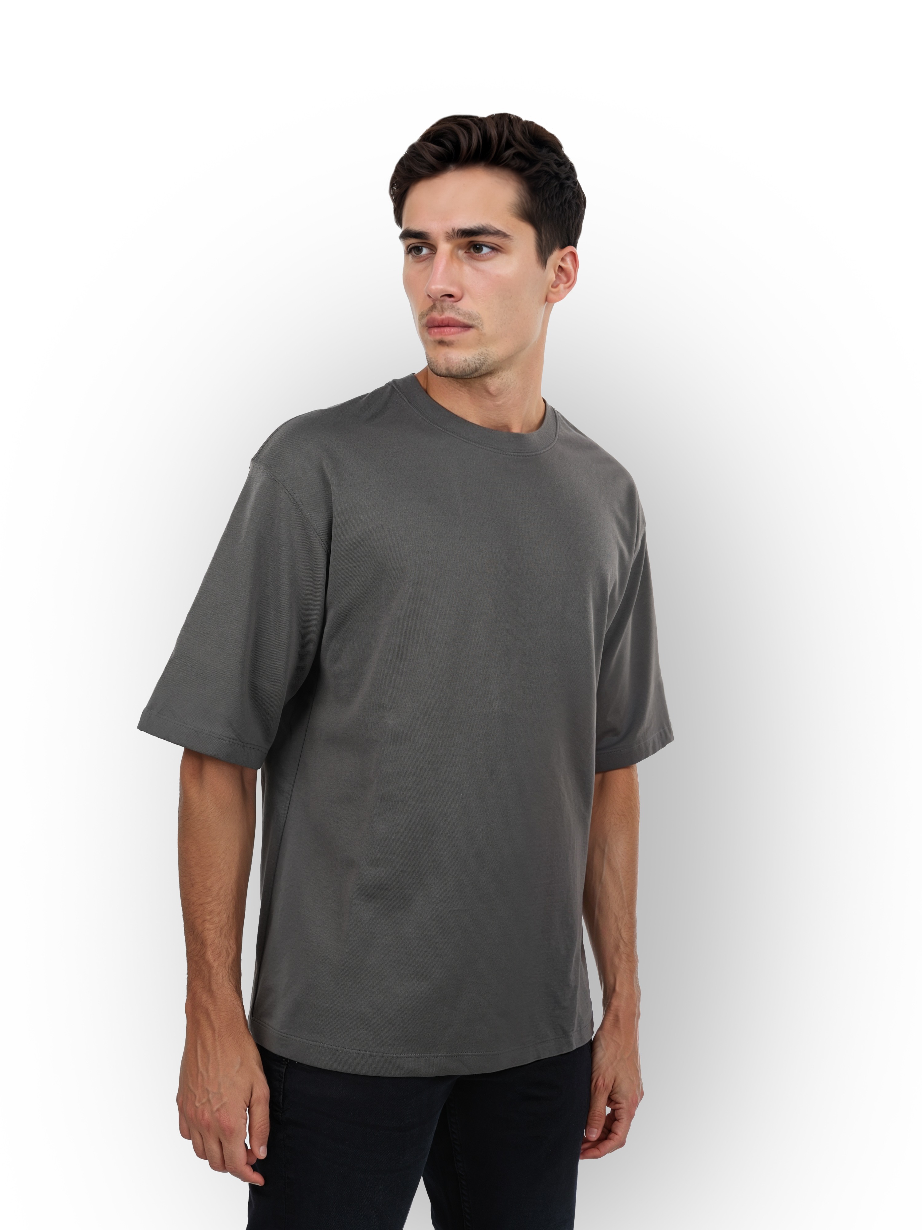 Celio Men Grey Solid Oversized Cotton Solid Tshirts