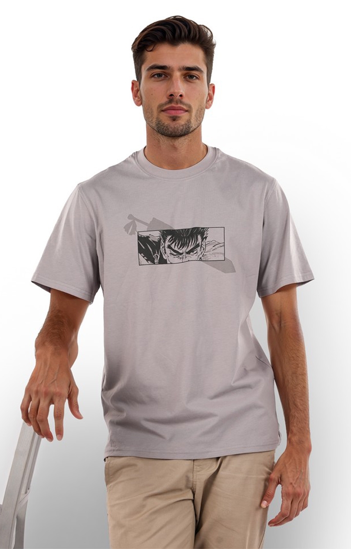 celio | Celio Men Grey Printed Oversized Cotton Beserk Tshirts