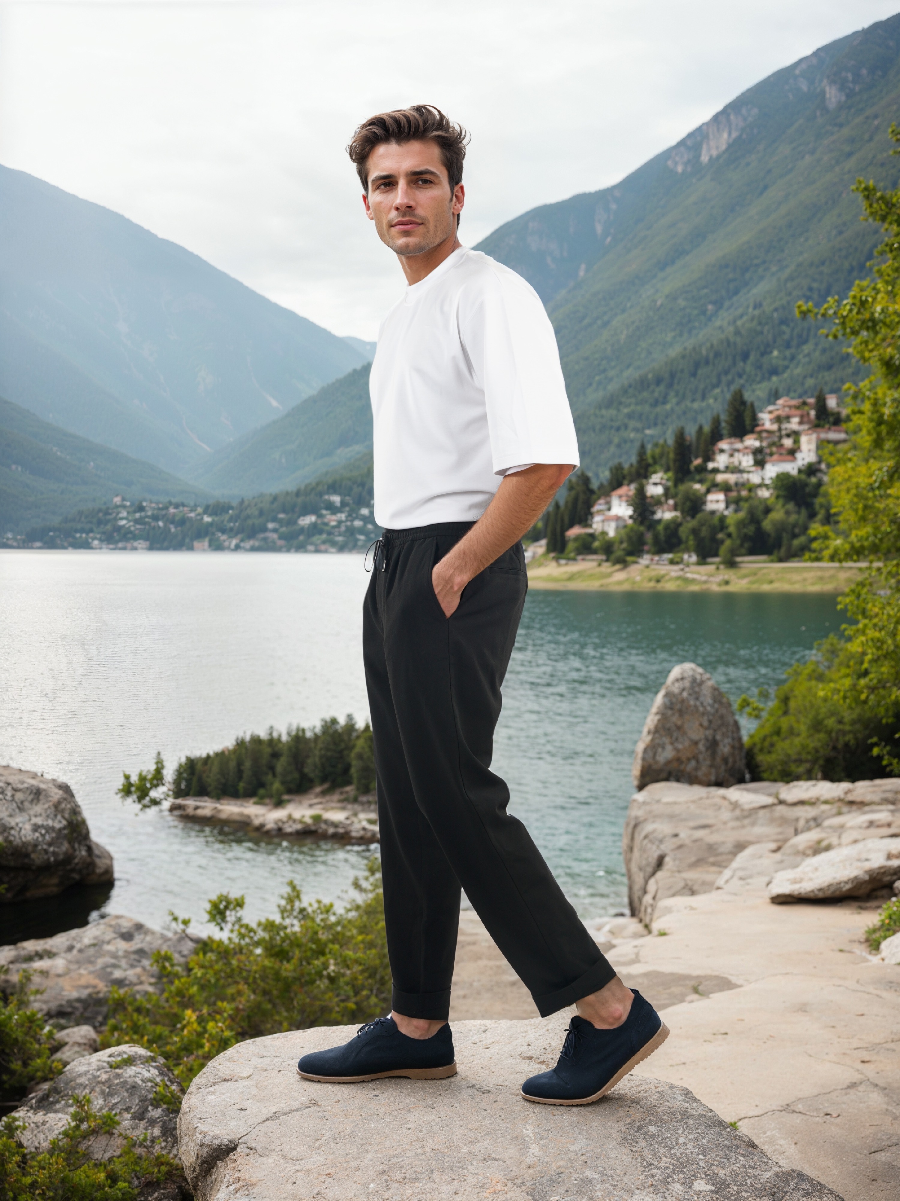 Celio Men Black Solid Straight Fit Polyester Trousers