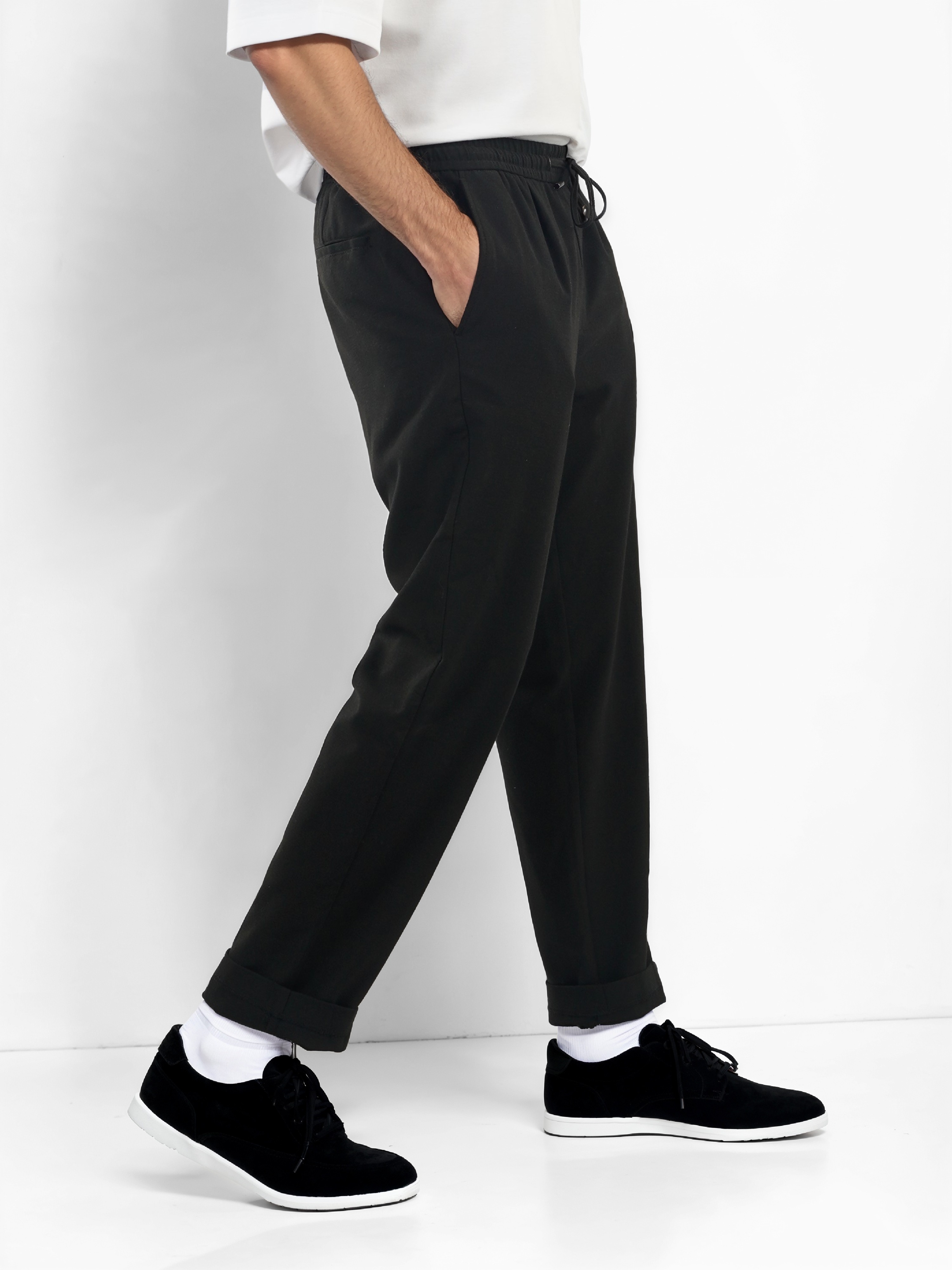 Celio Men Black Solid Straight Fit Polyester Trousers