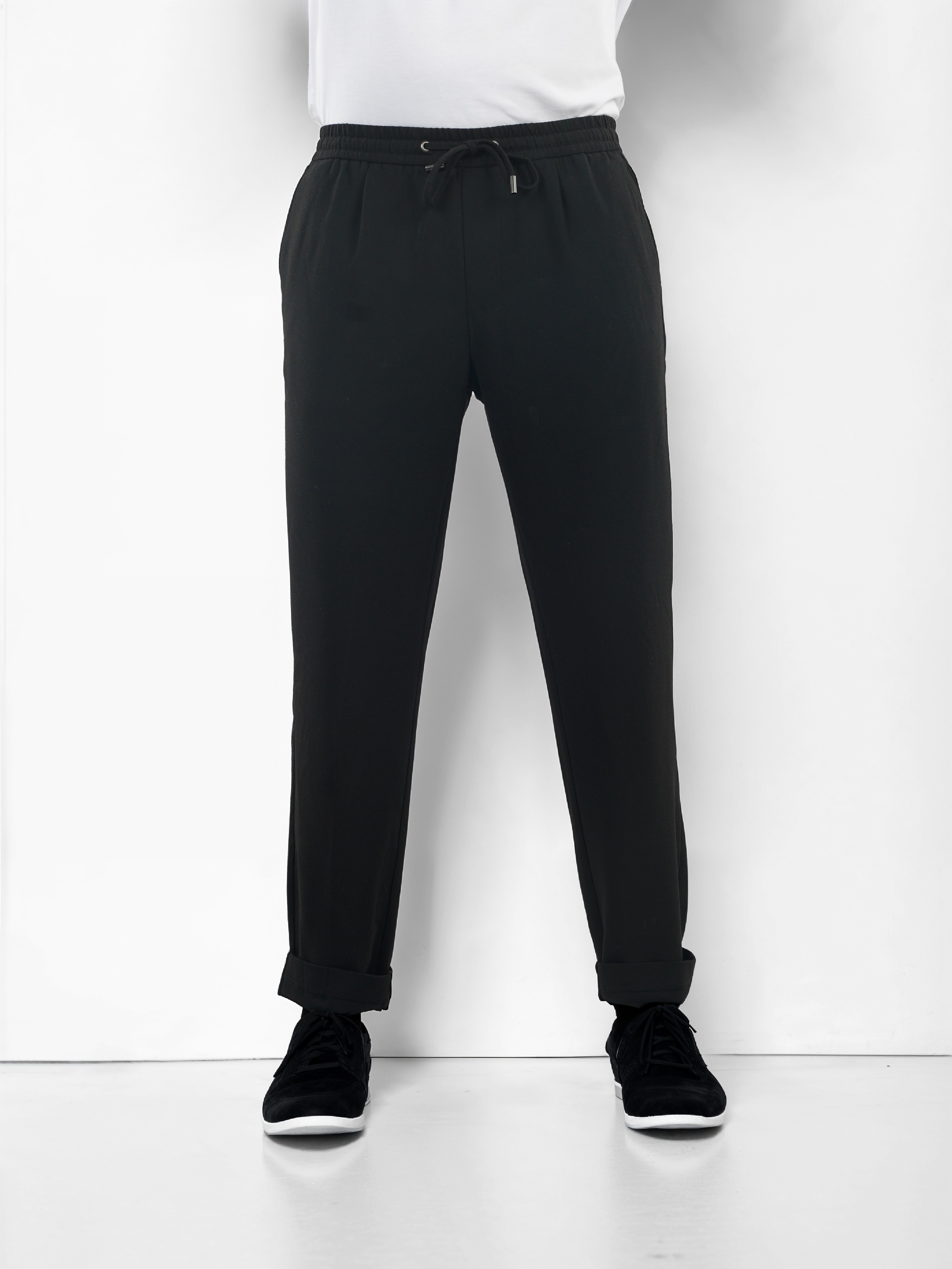 Celio Men Black Solid Straight Fit Polyester Trousers