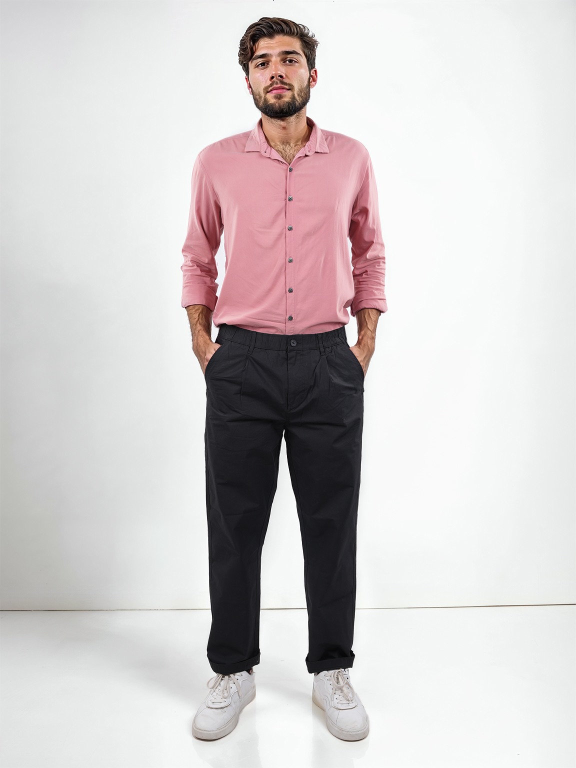 Celio Men Black Solid Regular Fit Cotton Cargo Trousers