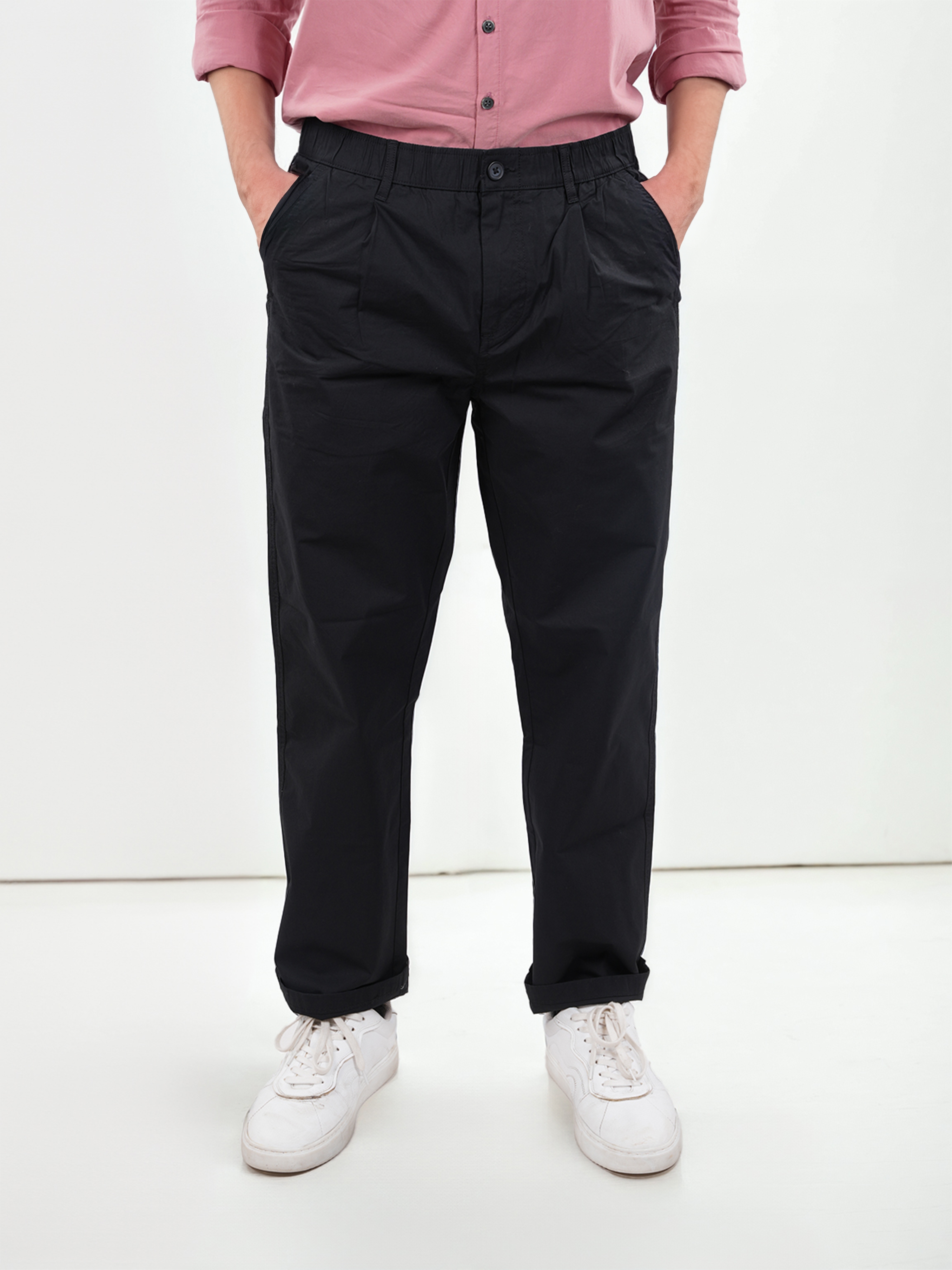 celio | Celio Men Black Solid Regular Fit Cotton Cargo Trousers