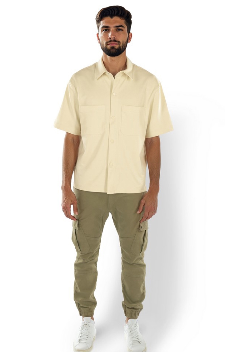 celio | Celio Men Beige Solid Regular Fit Polyester Overshirt Shirts