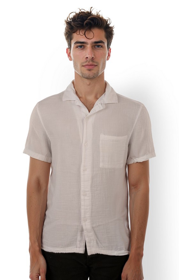 celio | Celio Men White Solid Regular Fit Cotton Double Cloth Shirts