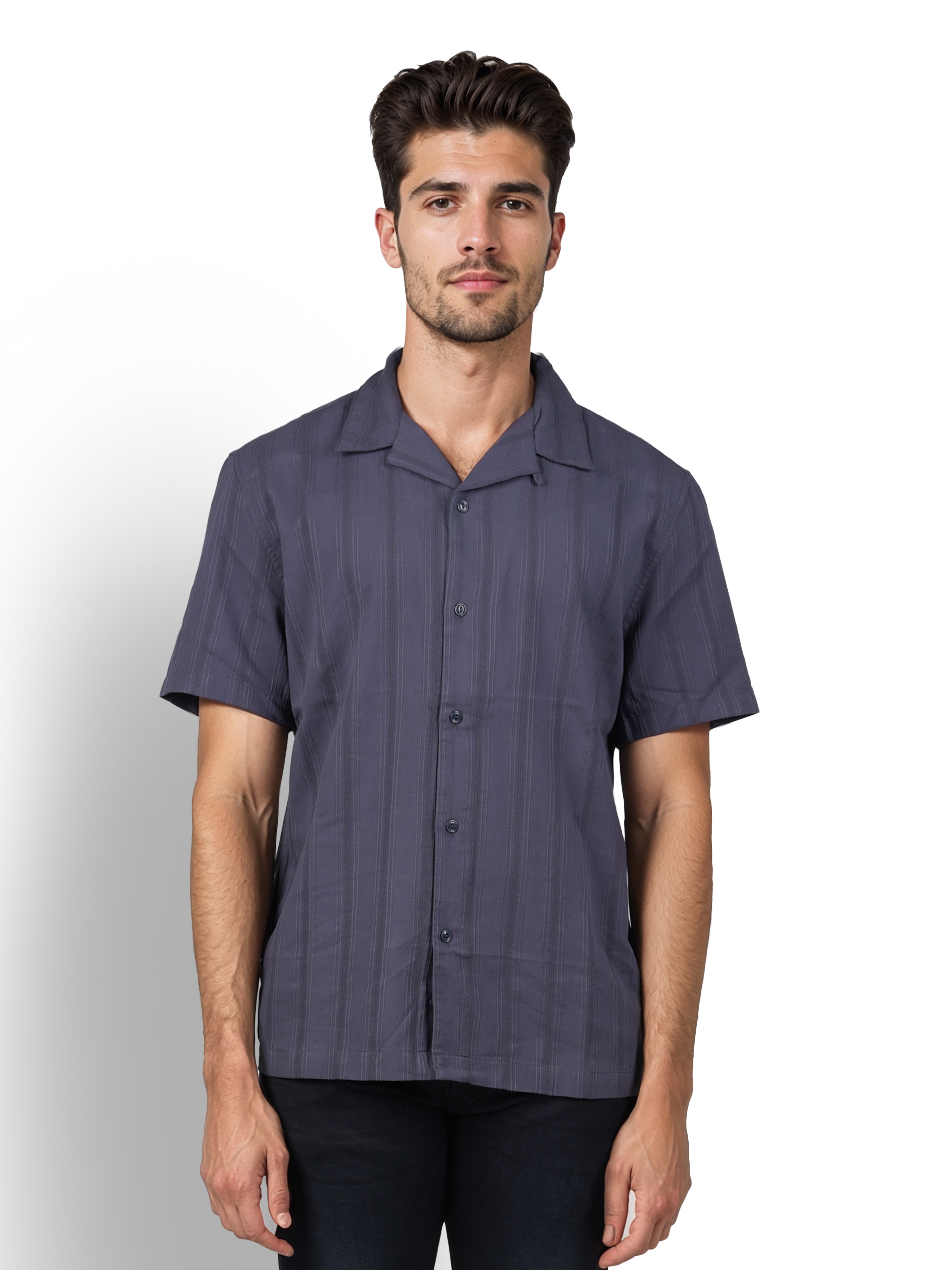 celio | Celio Men Navy Blue Striped Regular Fit Cotton Flat Knit Shirts