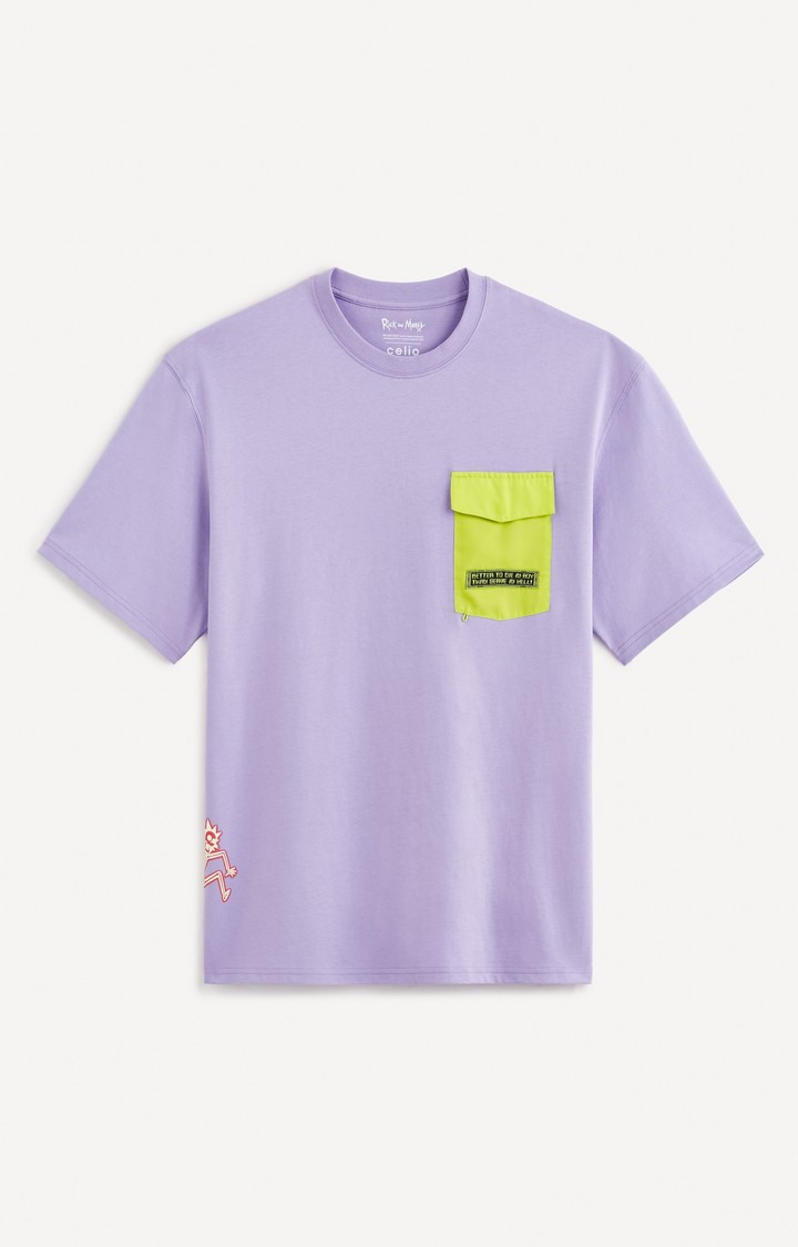 Celio Men Purple Printed Boxy Cotton Rick and Morty Tshirt
