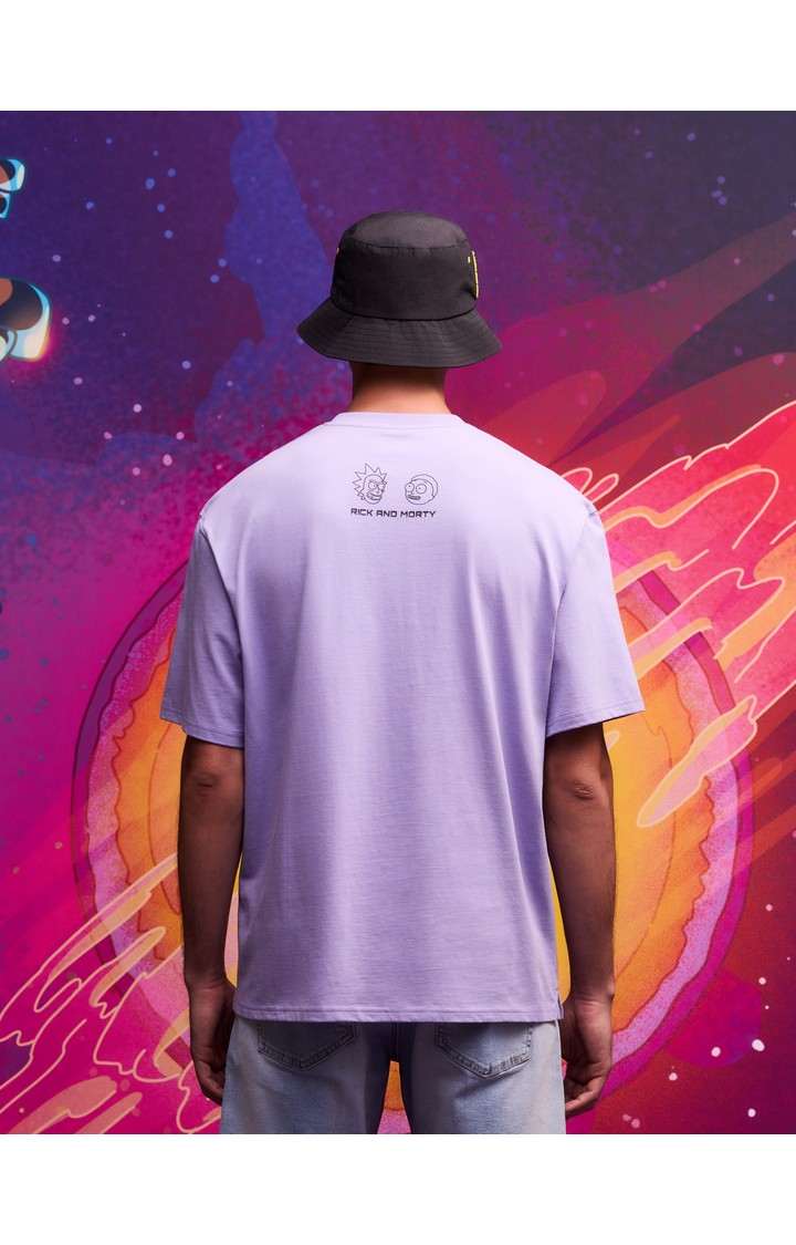 Celio Men Purple Printed Boxy Cotton Rick and Morty Tshirt
