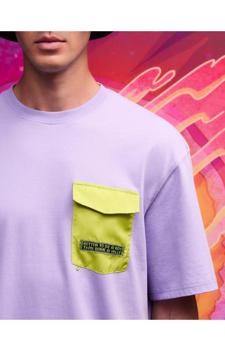 Celio Men Purple Printed Boxy Cotton Rick and Morty Tshirt