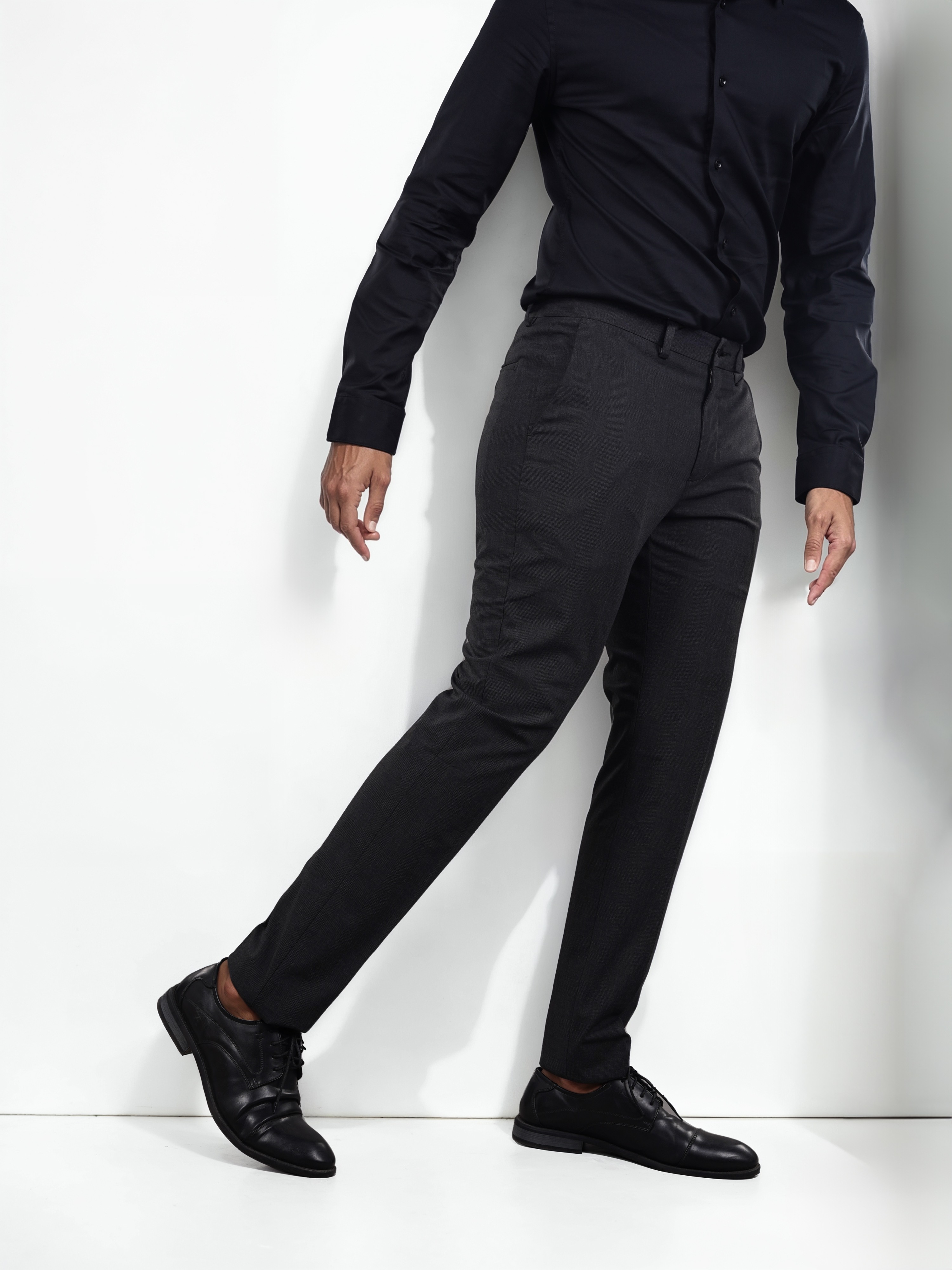 Celio Men Grey Solid Slim Fit Polyester Suit Trousers