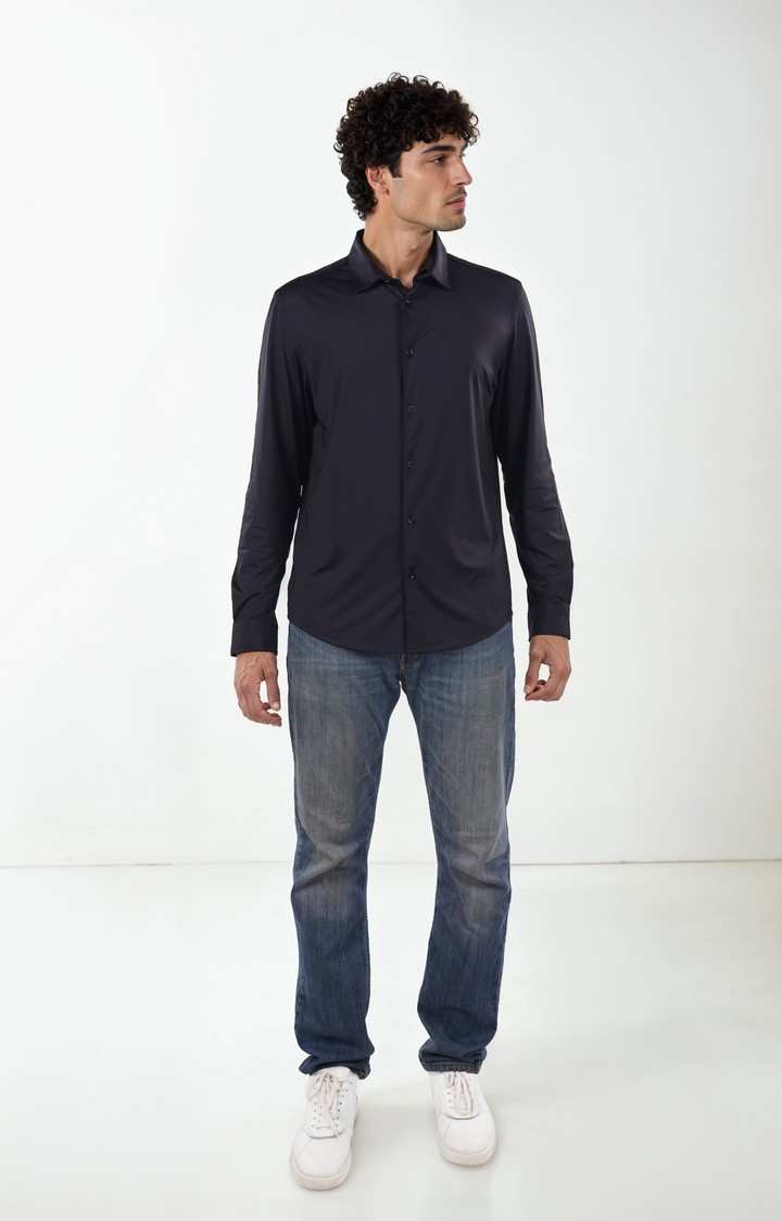 Celio Men Black Solid Regular Fit Nylon Knit Shirts