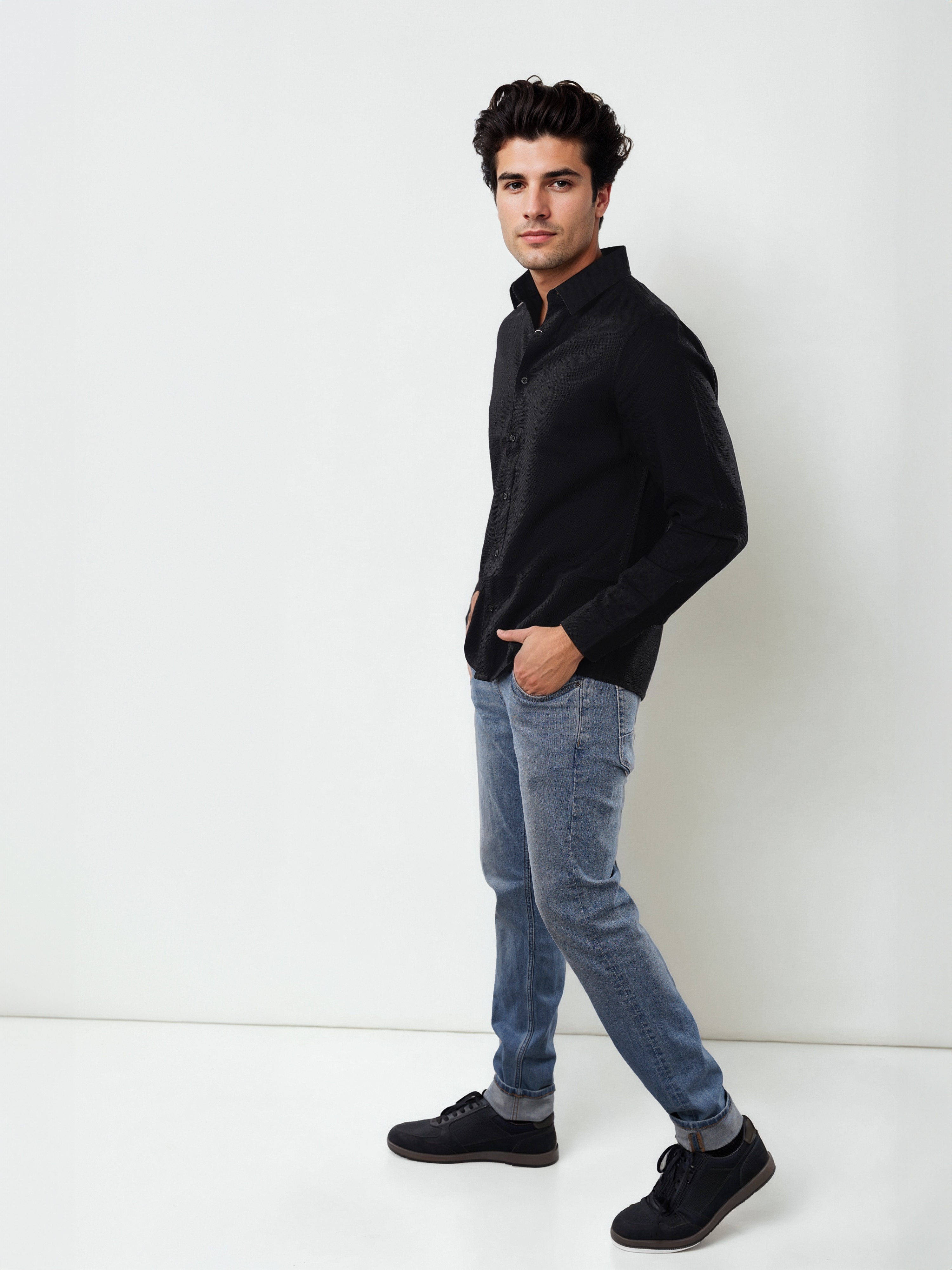 Celio Men Black Solid Regular Fit Cotton Formal Shirt