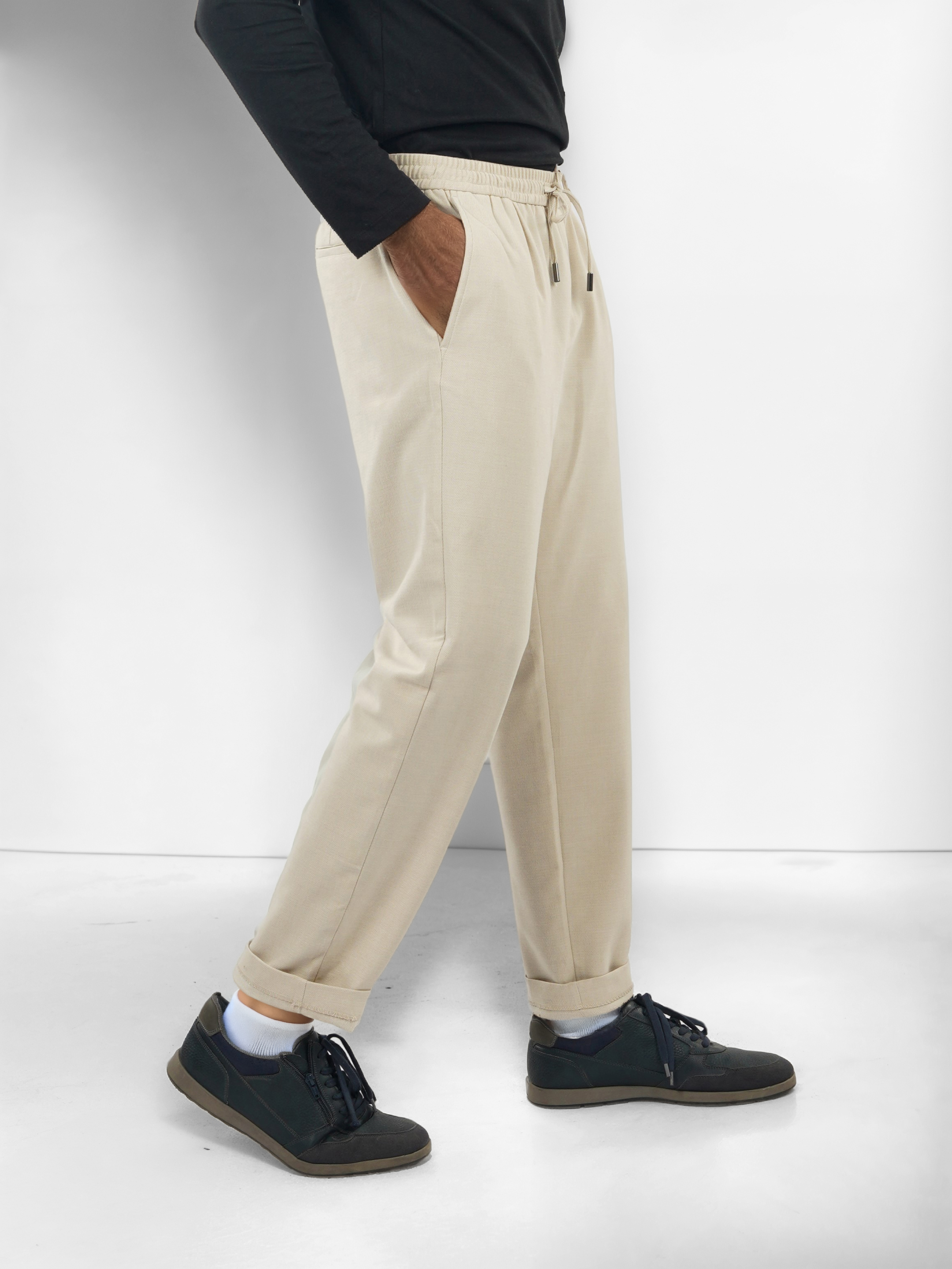 Celio Men Beige Solid Straight Fit Polyester Trousers