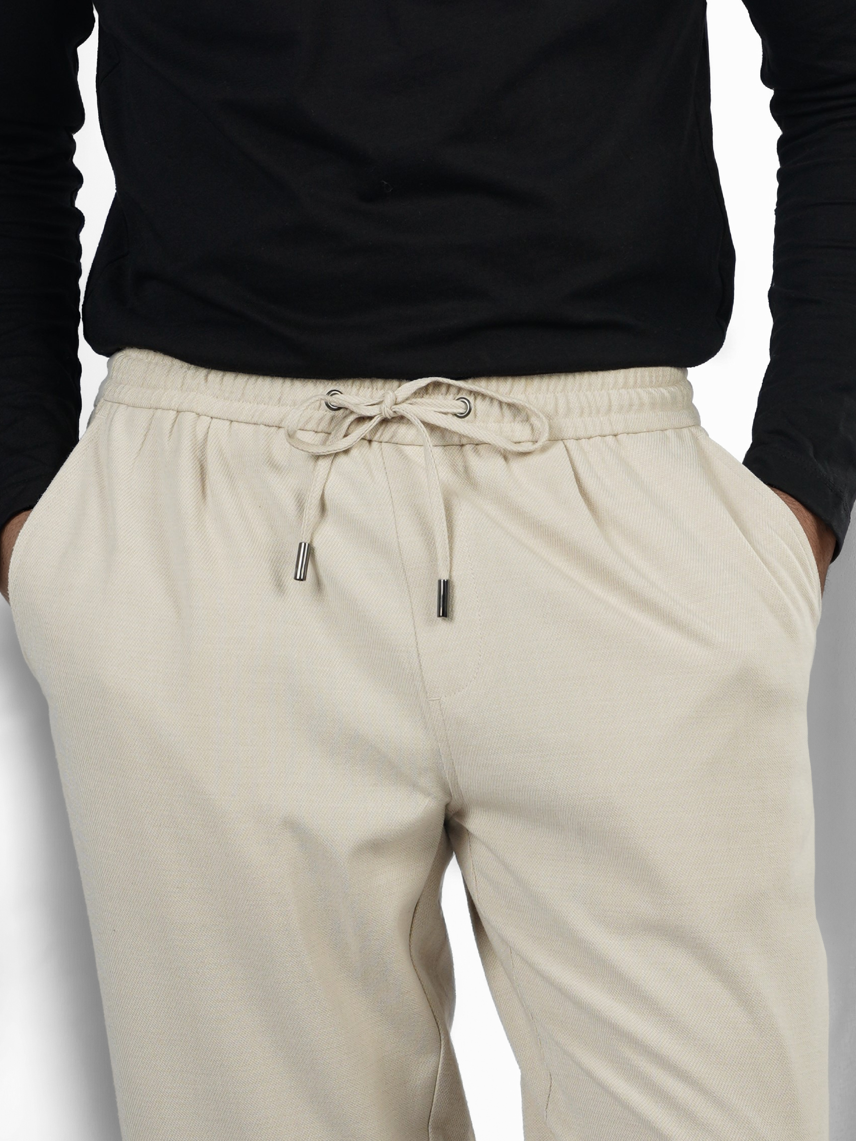 Celio Men Beige Solid Straight Fit Polyester Trousers