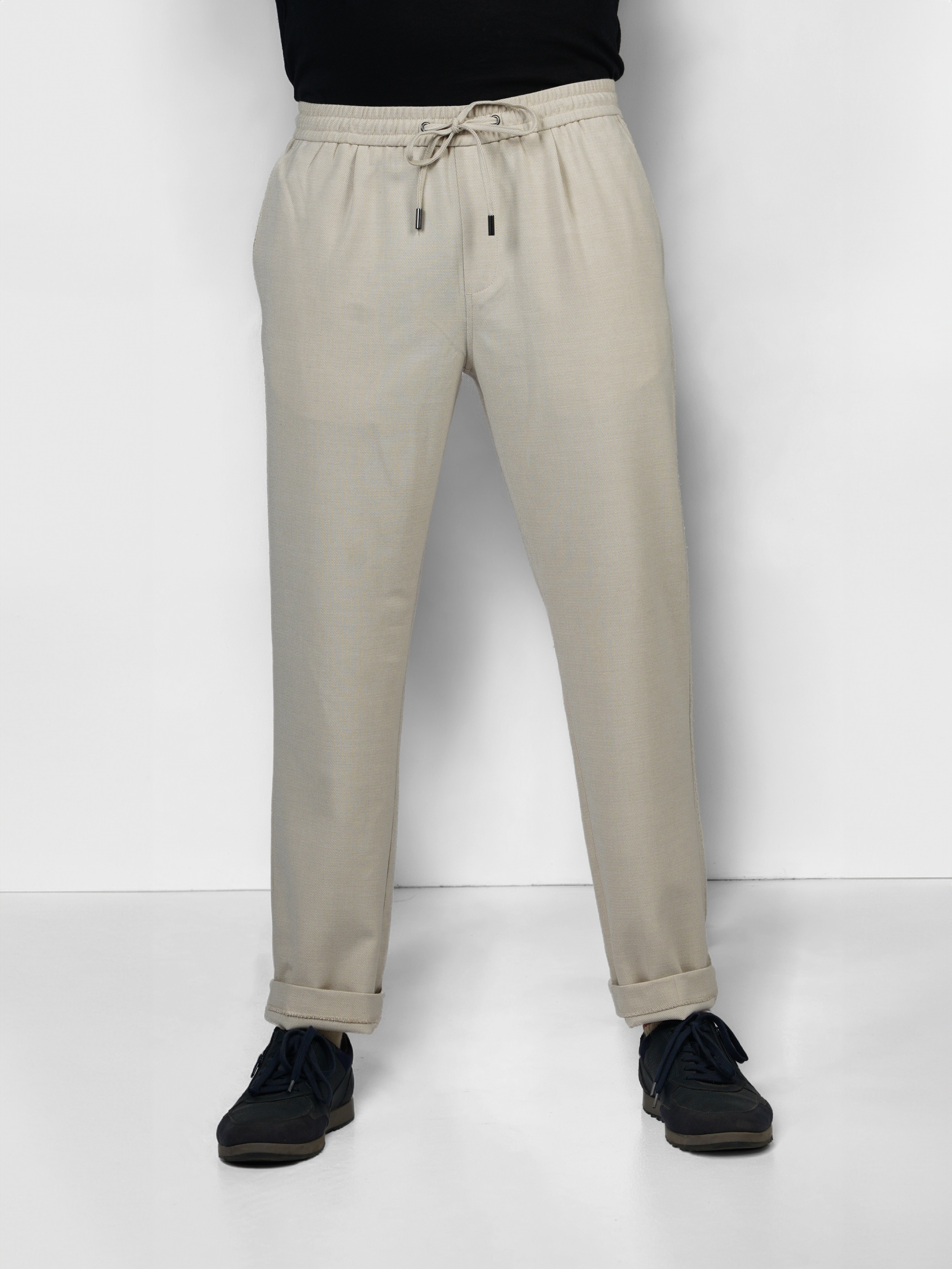 Celio Men Beige Solid Straight Fit Polyester Trousers