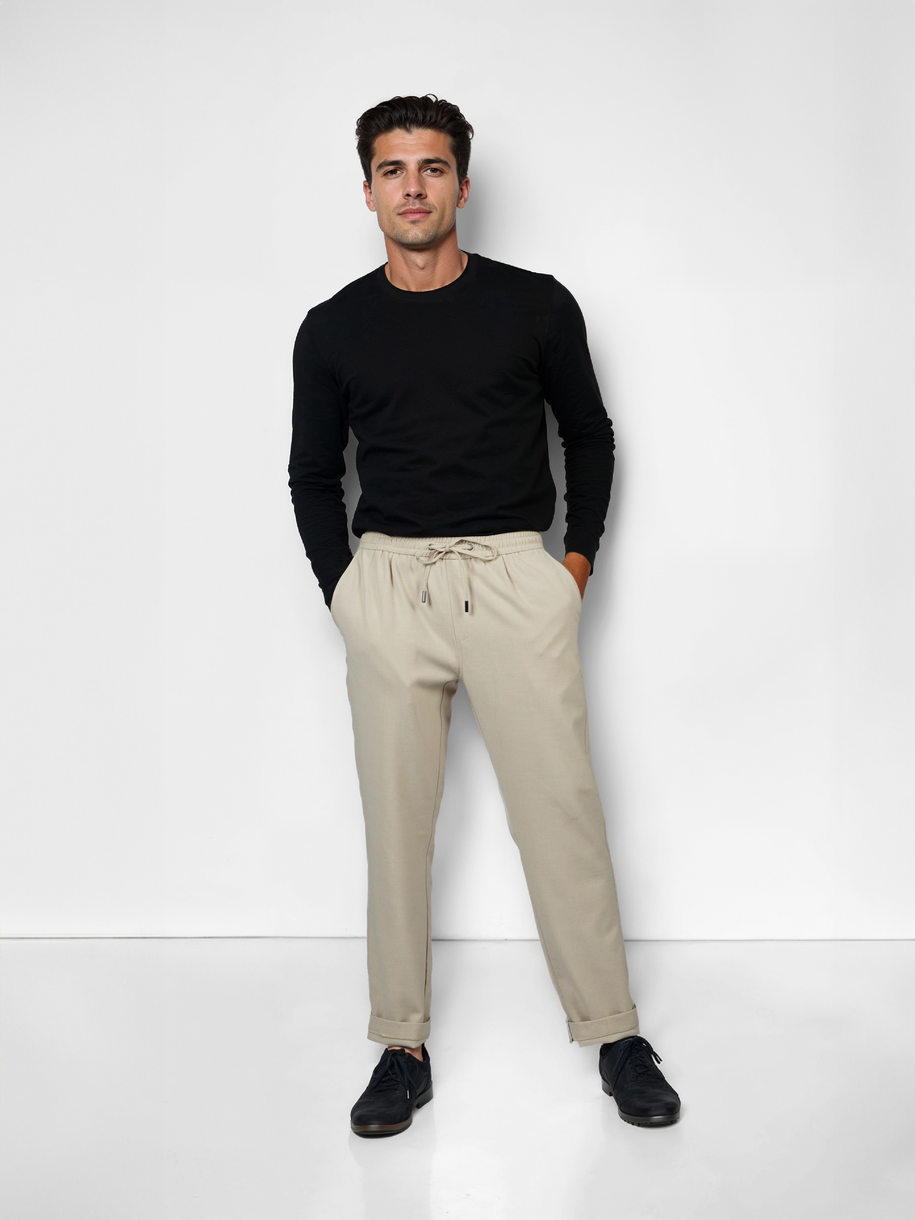 Celio Men Beige Solid Straight Fit Polyester Trousers