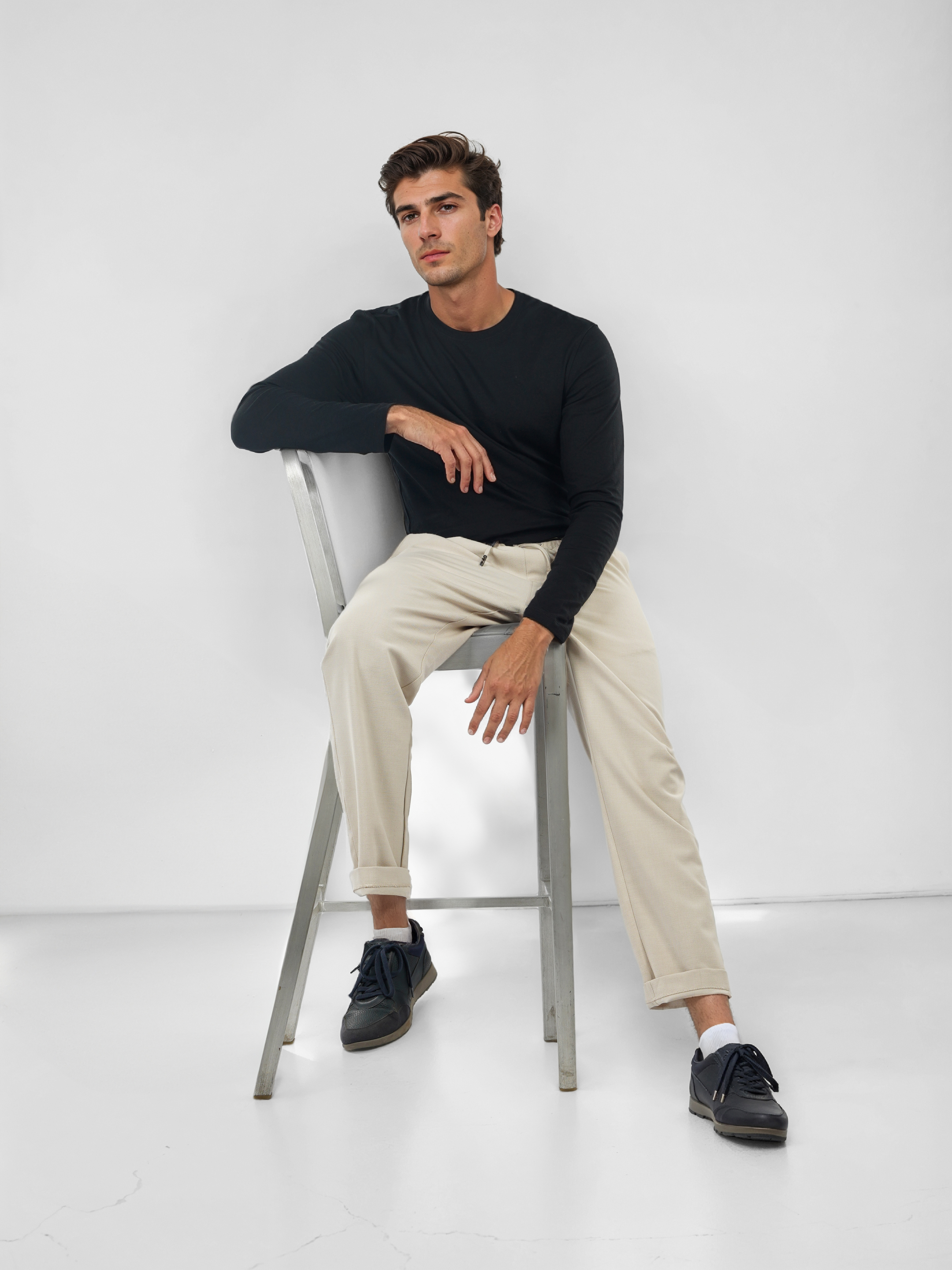 Celio Men Beige Solid Straight Fit Polyester Trousers