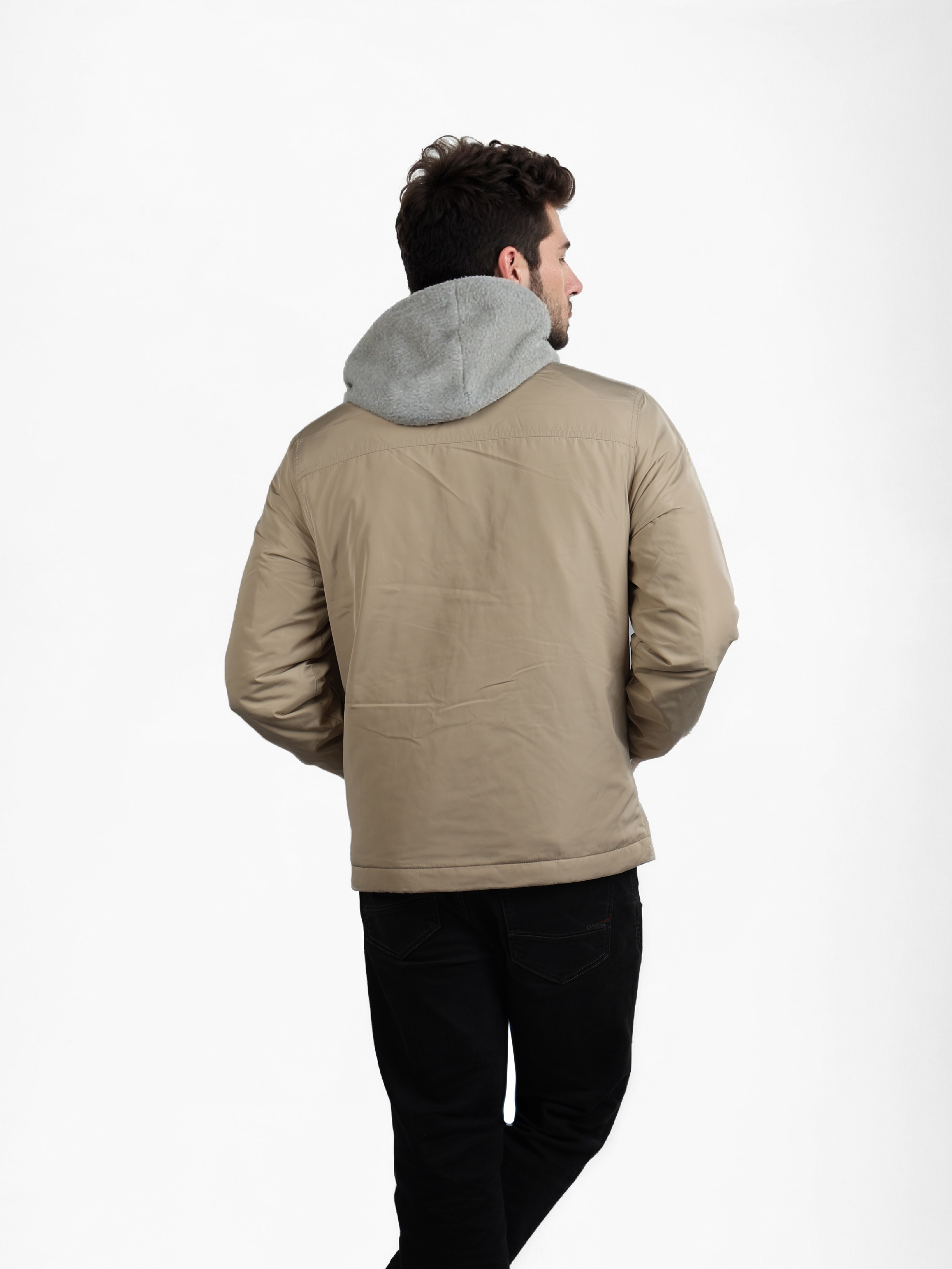 Celio Men Beige Solid Regular Fit Polyester Fashion Jacket
