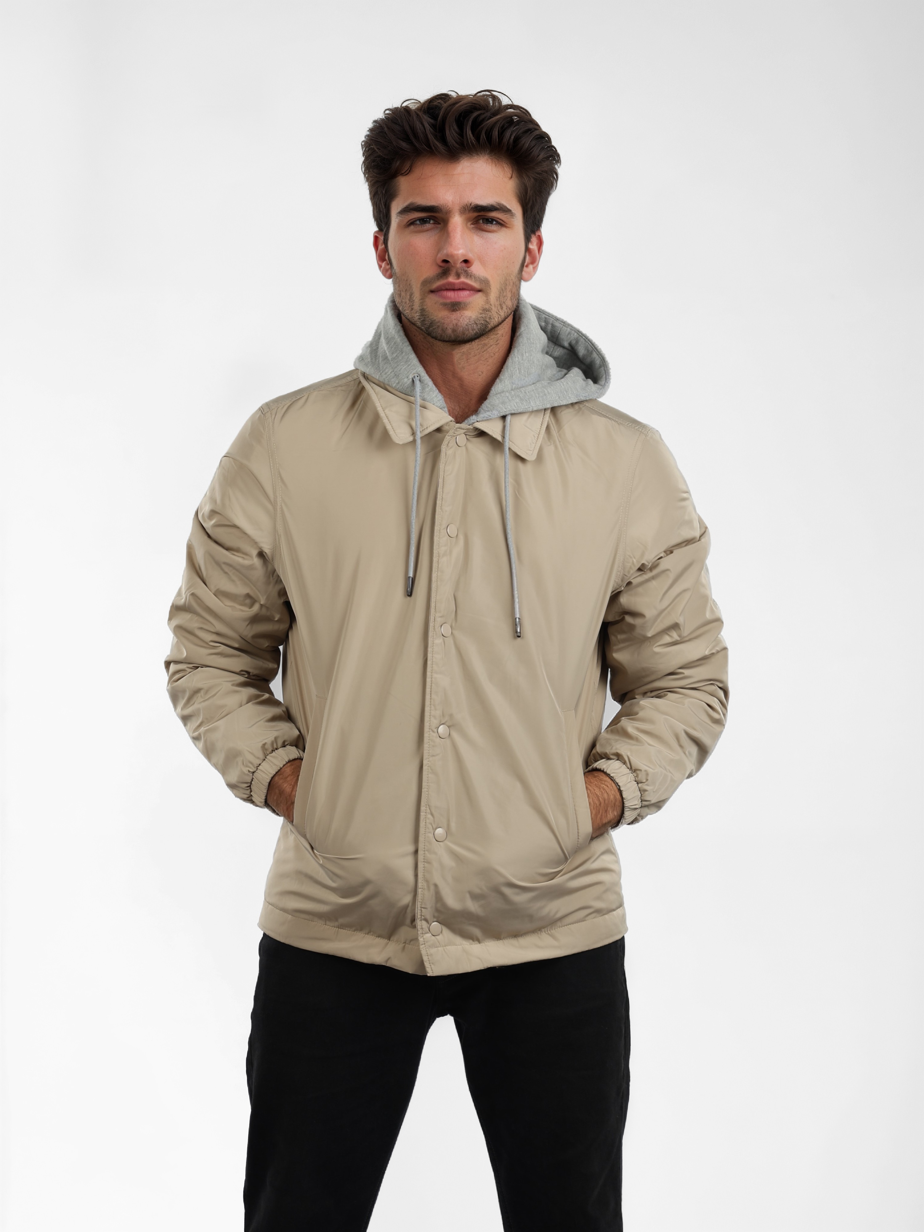 Celio Men Beige Solid Regular Fit Polyester Fashion Jacket