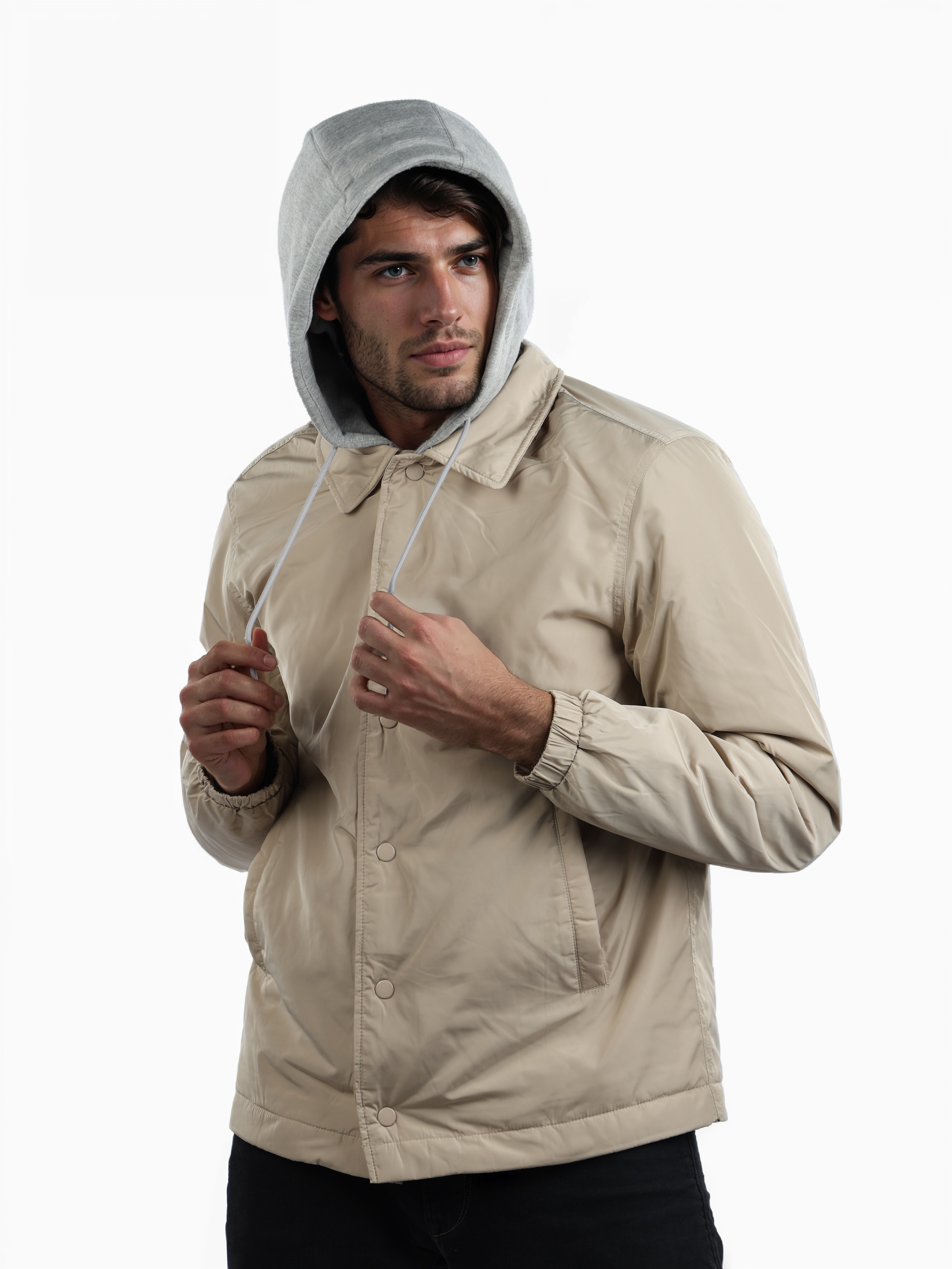 Celio Men Beige Solid Regular Fit Polyester Fashion Jacket