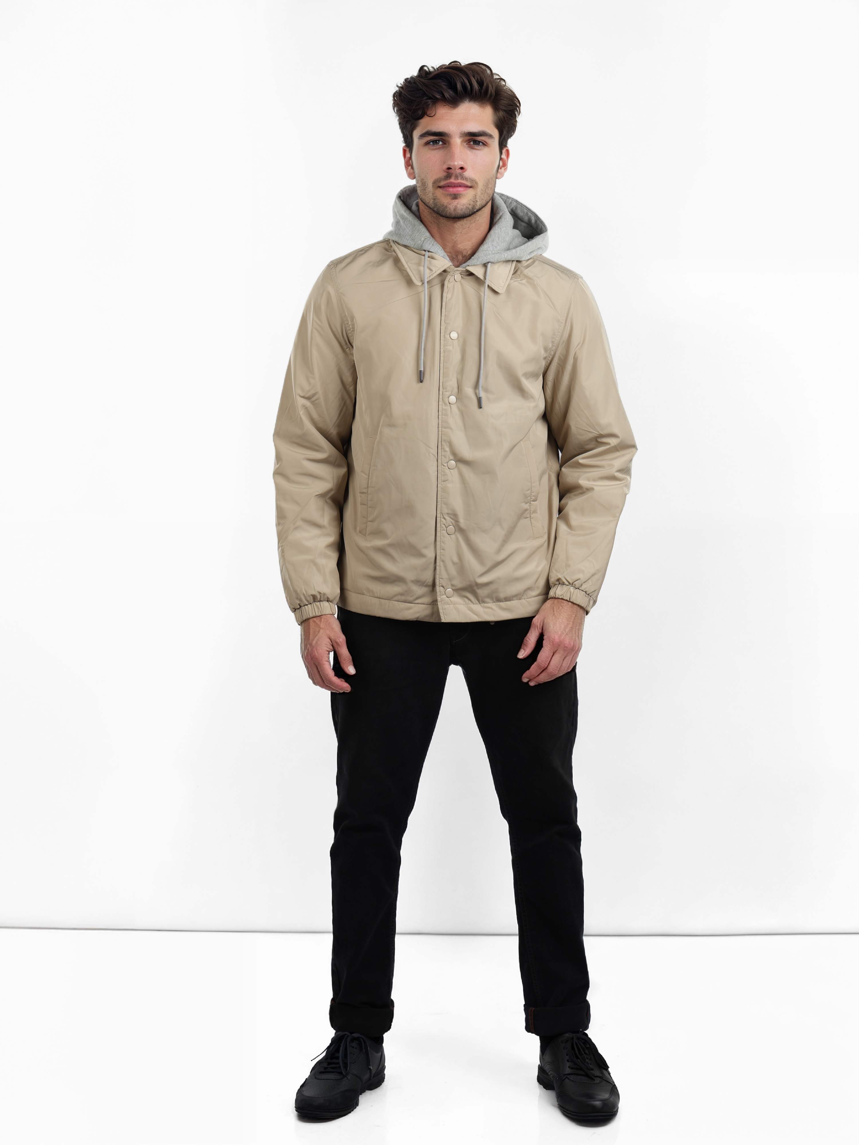 Celio Men Beige Solid Regular Fit Polyester Fashion Jacket
