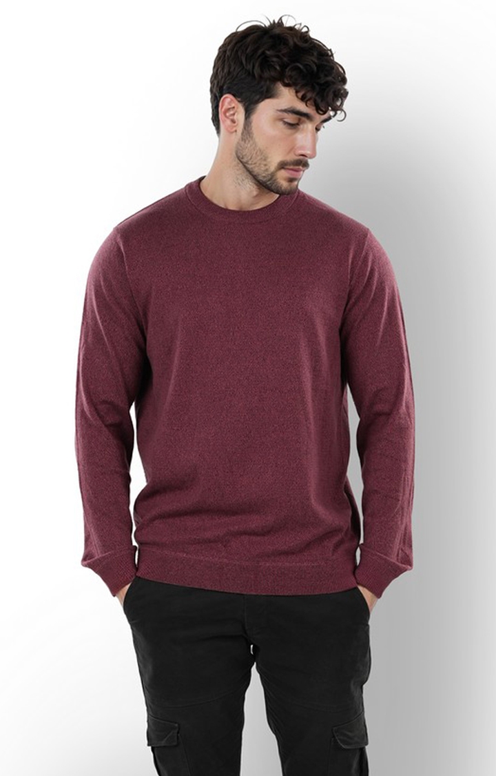 celio | Celio Men Red Solid Regular Fit Cotton Sweater