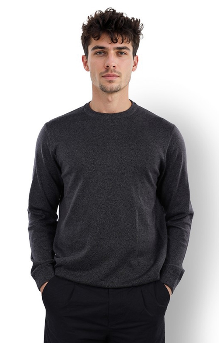 celio | Celio Men Black Solid Regular Fit Cotton Sweater