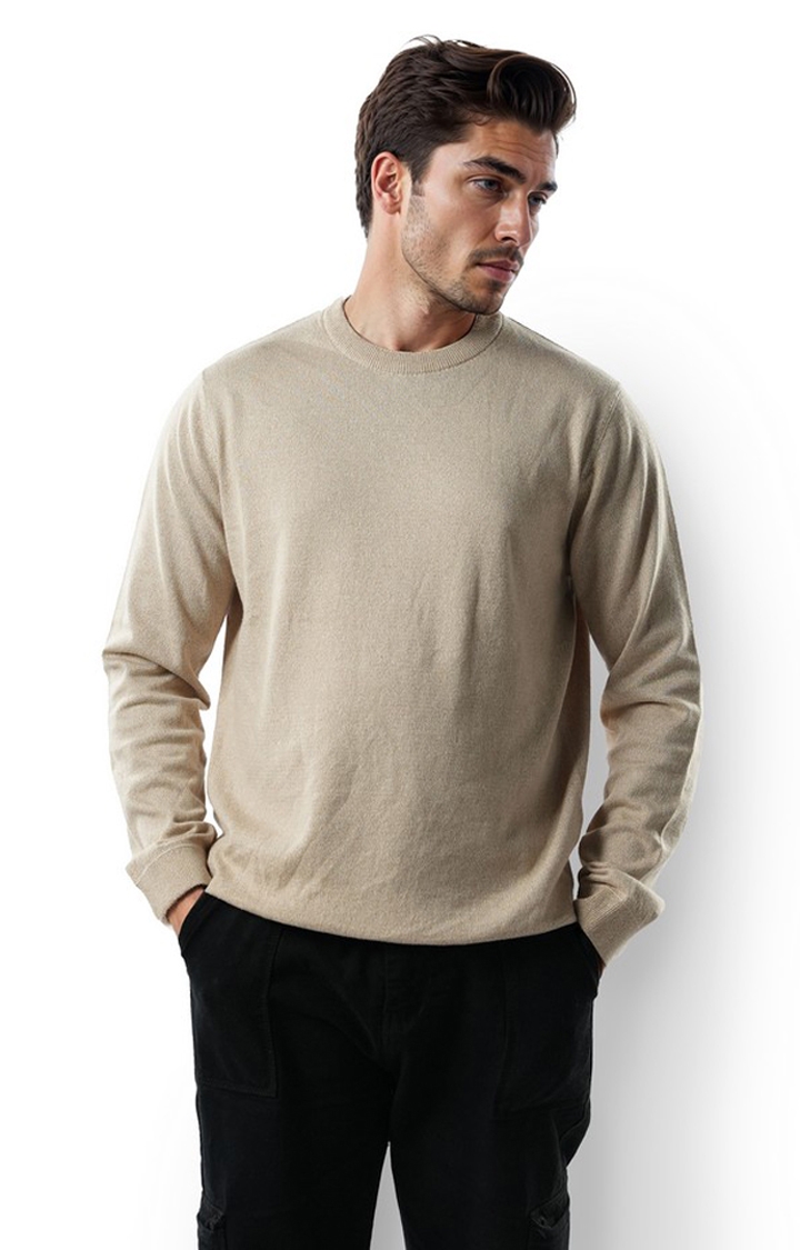 celio | Celio Men Brown Solid Regular Fit Cotton Sweater