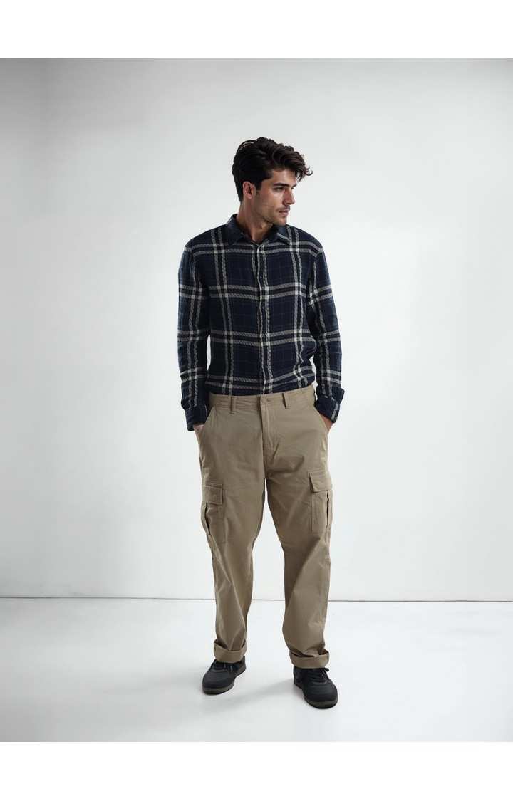 Celio Men Beige Solid Straight Fit Cotton Cargo Trousers