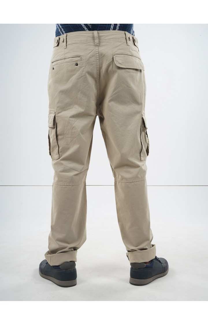 Celio Men Beige Solid Straight Fit Cotton Cargo Trousers