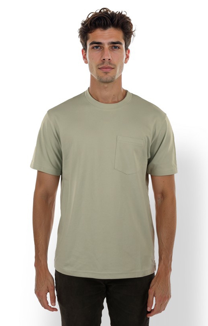 celio | Celio Men Green Solid Regular Fit Cotton Casual Tshirts