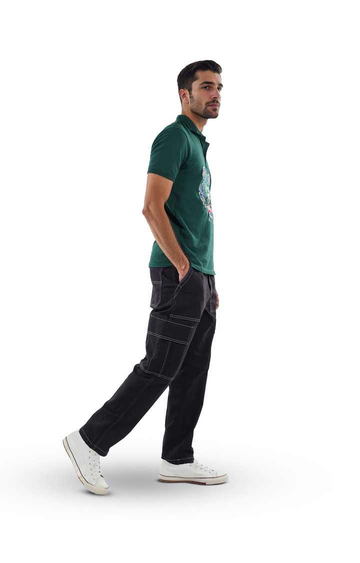 Celio Men Black Solid Regular Fit Cotton Cargo Trousers