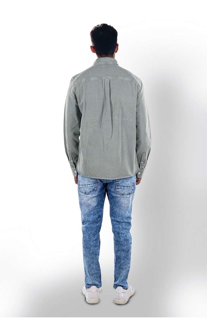 Celio Men Green Solid Regular Fit Cotton Denim Shirts