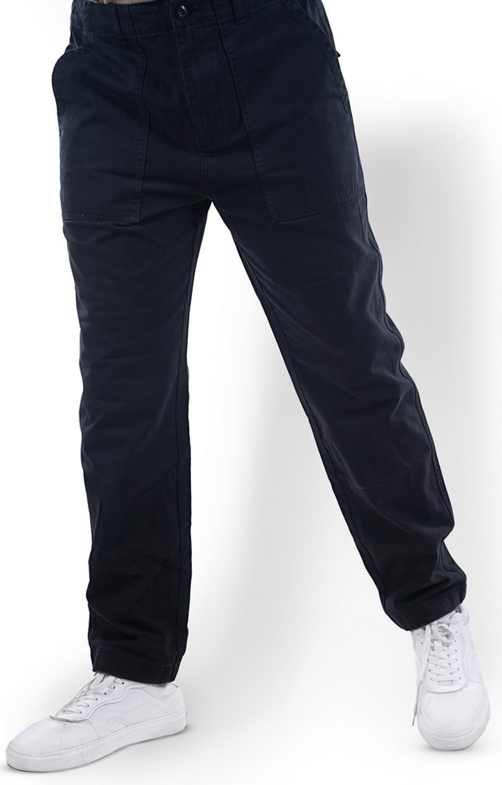 Celio Men Black Solid Regular Fit Cotton Fashion Trousers