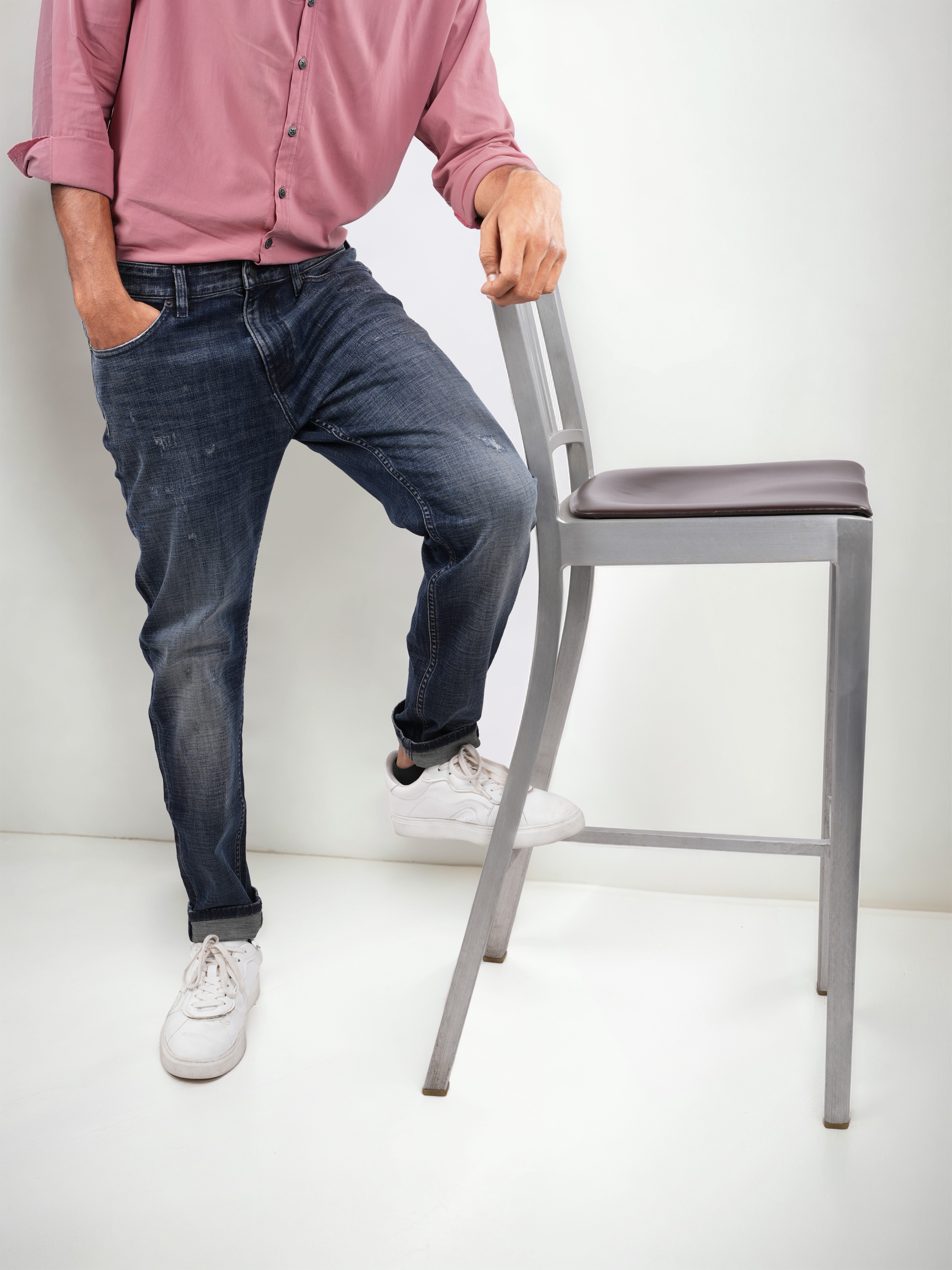 Celio Men Green Solid Slim Fit Cotton Distress Denim Jeans